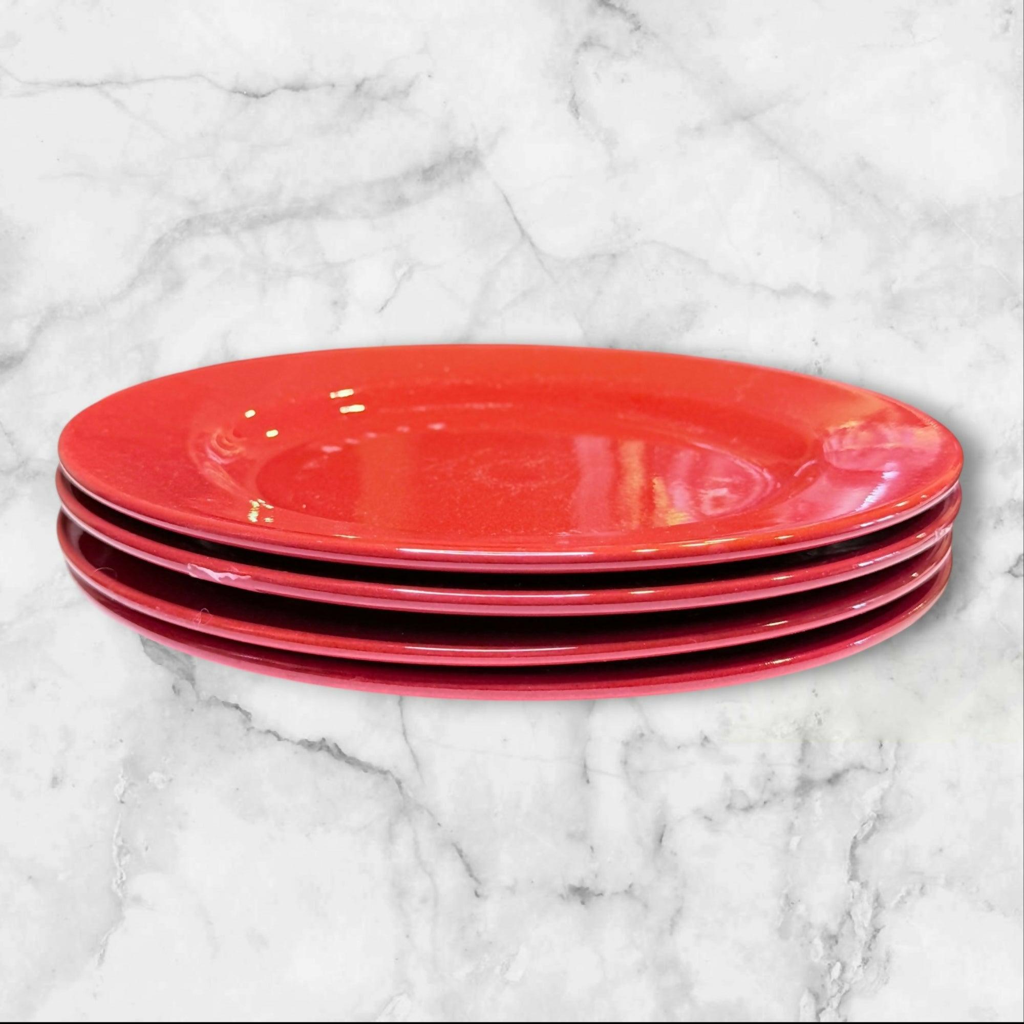 Pier 1 Red Collection Dinner Plates | Set of 4 | Made in Spain | Fair Condition