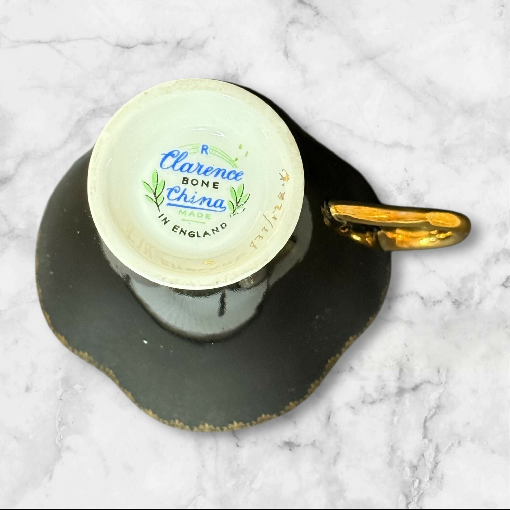 Clarence & Royal Albert Bone China Teacup & Saucer | Black Floral Mix | England