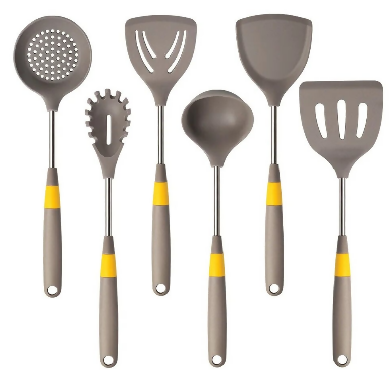 Anygleam Cooking Utensil 6 Set Khaki Heat Resistant Tools Spatula Kit Kitchen Accessories Kitchenware Paddle Scoop for Nonstick Cookware