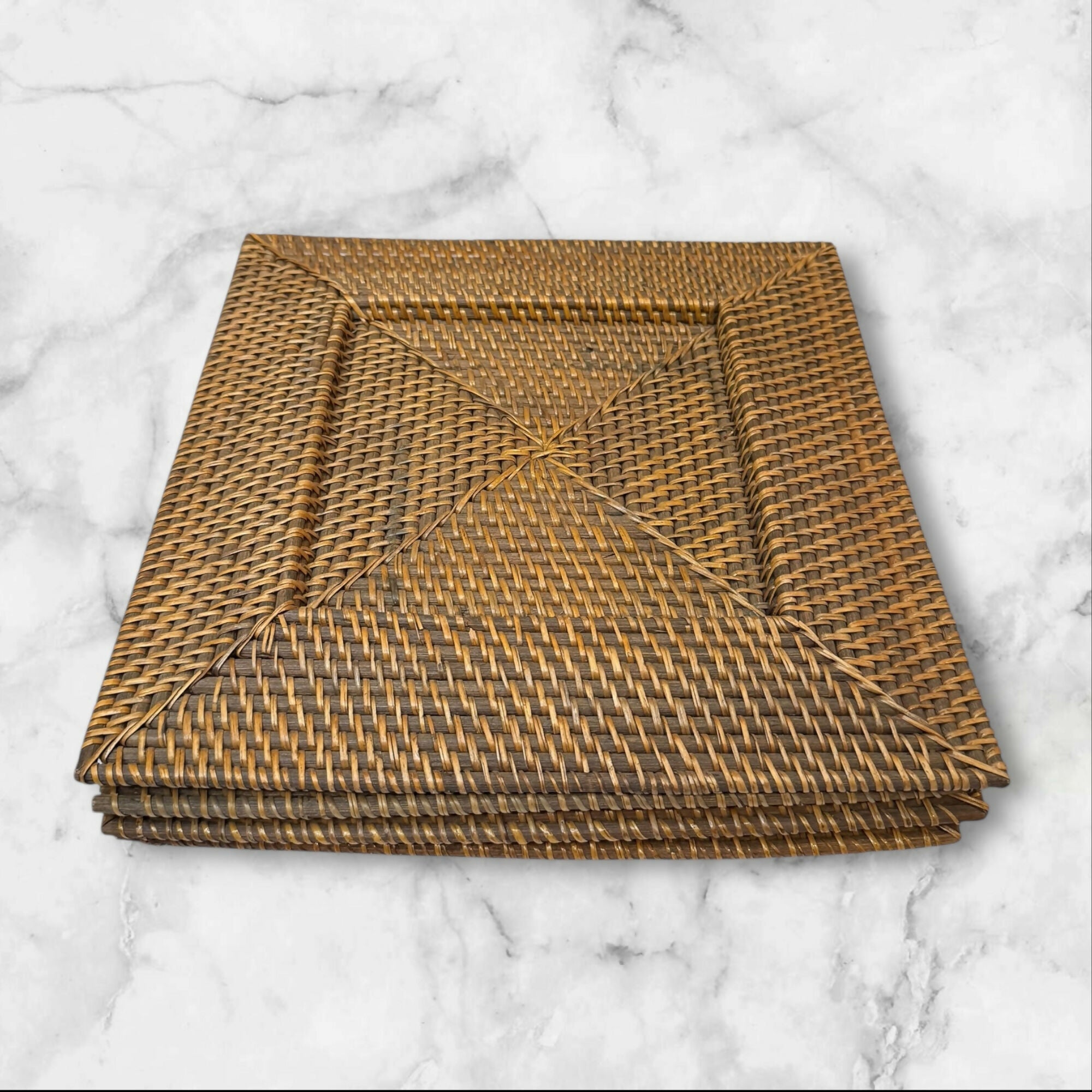 Handwoven Rattan Square Charger Plates | Set of 4 | Good Condition