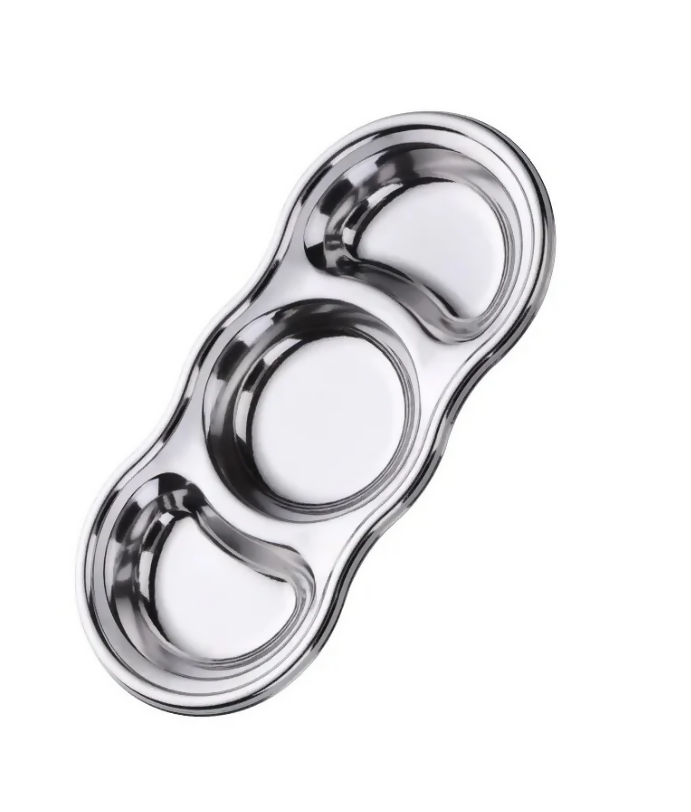 Anygleam Silver Stainless Steel 3-Grid Sauce Dish – Seasoning & Dipping Plates for Kitchenware