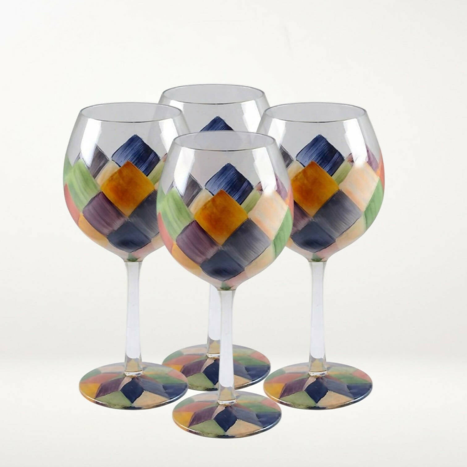 Tabletops Unlimited Carnival Goblets | Multicolor Brushstroke | Set of 4 | Excellent Condition