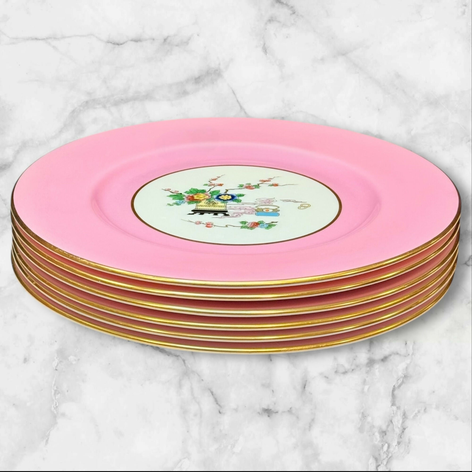 Lenox Marshall Field Pink Asian Motif Plates | Set of 6 | Excellent Condition