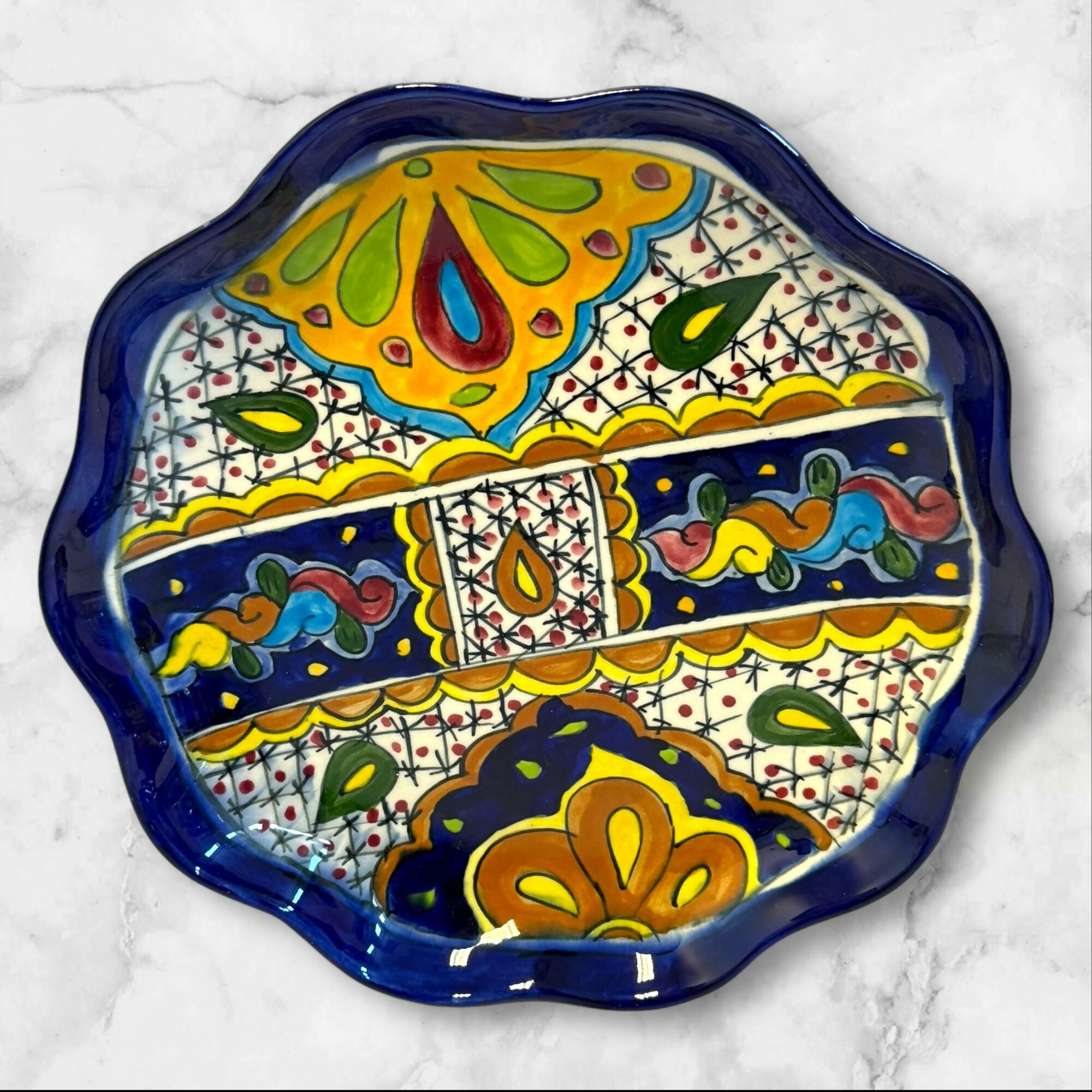 Mexico Talavera Q Hand-Painted Dinner Plates 12.25” | Set of 4 | Excellent