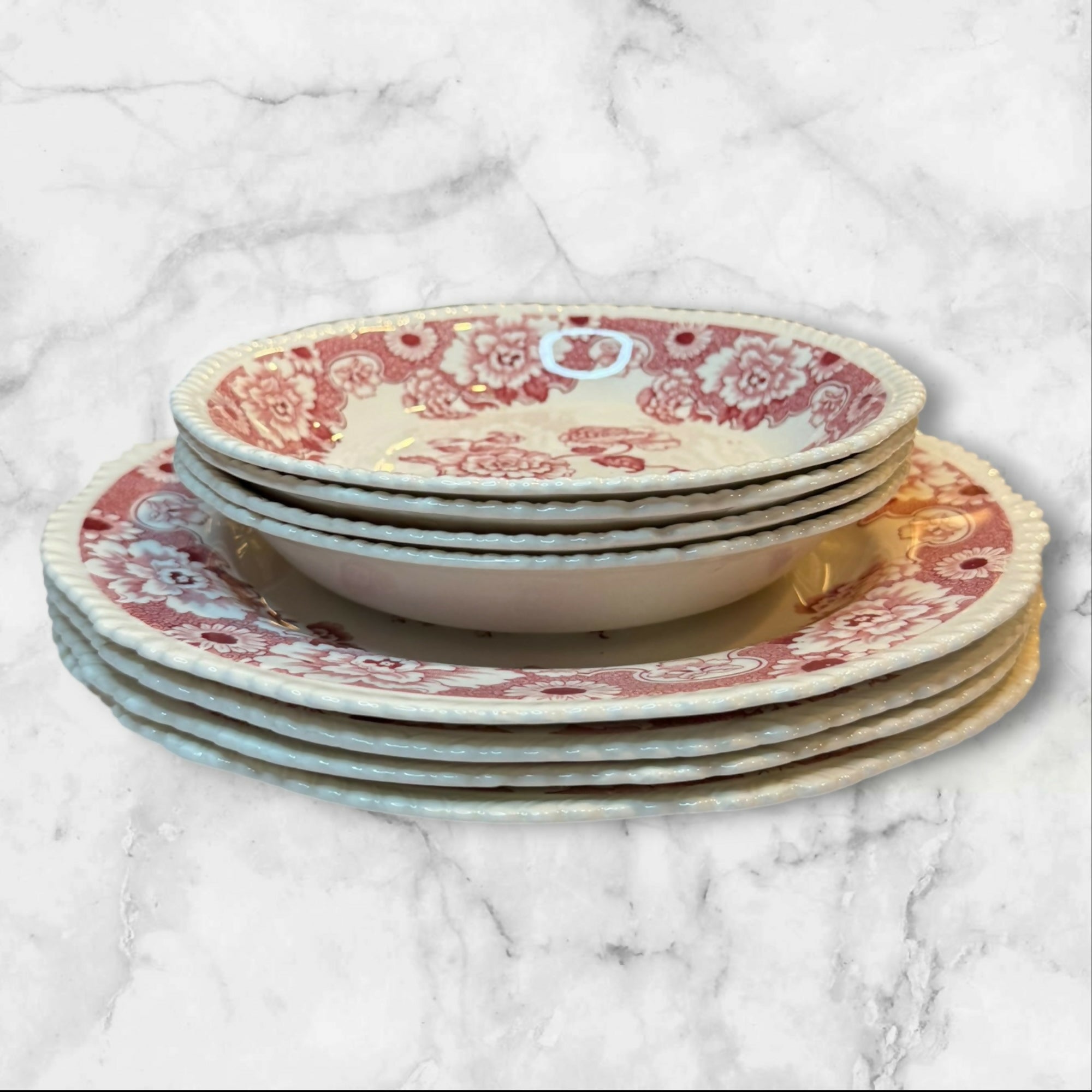 Wood & Sons Cambridge Red Transferware Dinnerware Set of 8 | Great Condition