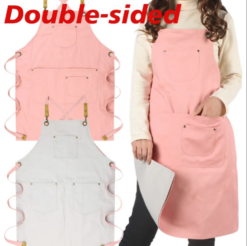 Anypron Pink Grey Cooking Apron for Men Women Chef Waiter Cafe Workwear