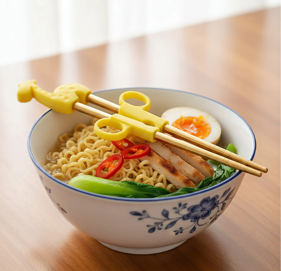 Anygleam Yellow Gold Giraffe Chopsticks – 1 Pair | Reusable Stainless Steel Cartoon Kids Utensils