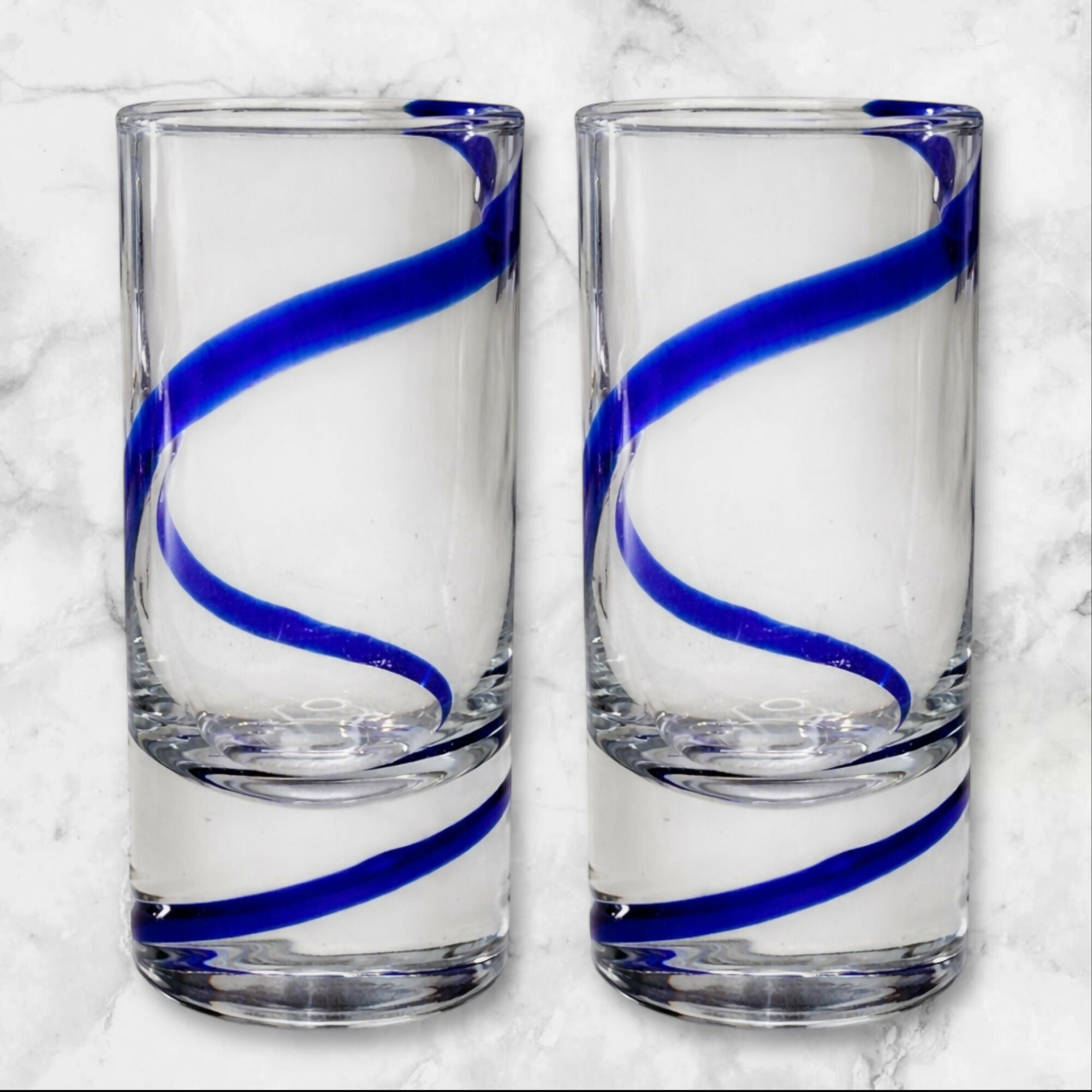 Pier 1 Blue Swirl Shot Glasses | Set of 2 | Excellent Condition