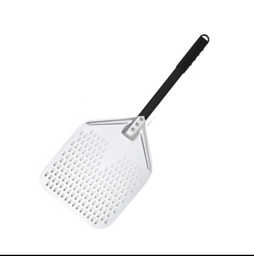 Anygleam Pizza Shovel 33 cm X 74cm Silver for Perforated Peel with Metal Handle Oven Turning Baking Accessory