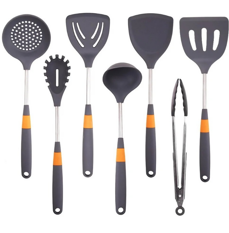 Anygleam Cooking Utensil 6 Set Grey Heat Resistant Tools Spatula Kit with 1 Tong Kitchen Accessories Kitchenware for Nonstick Cookware