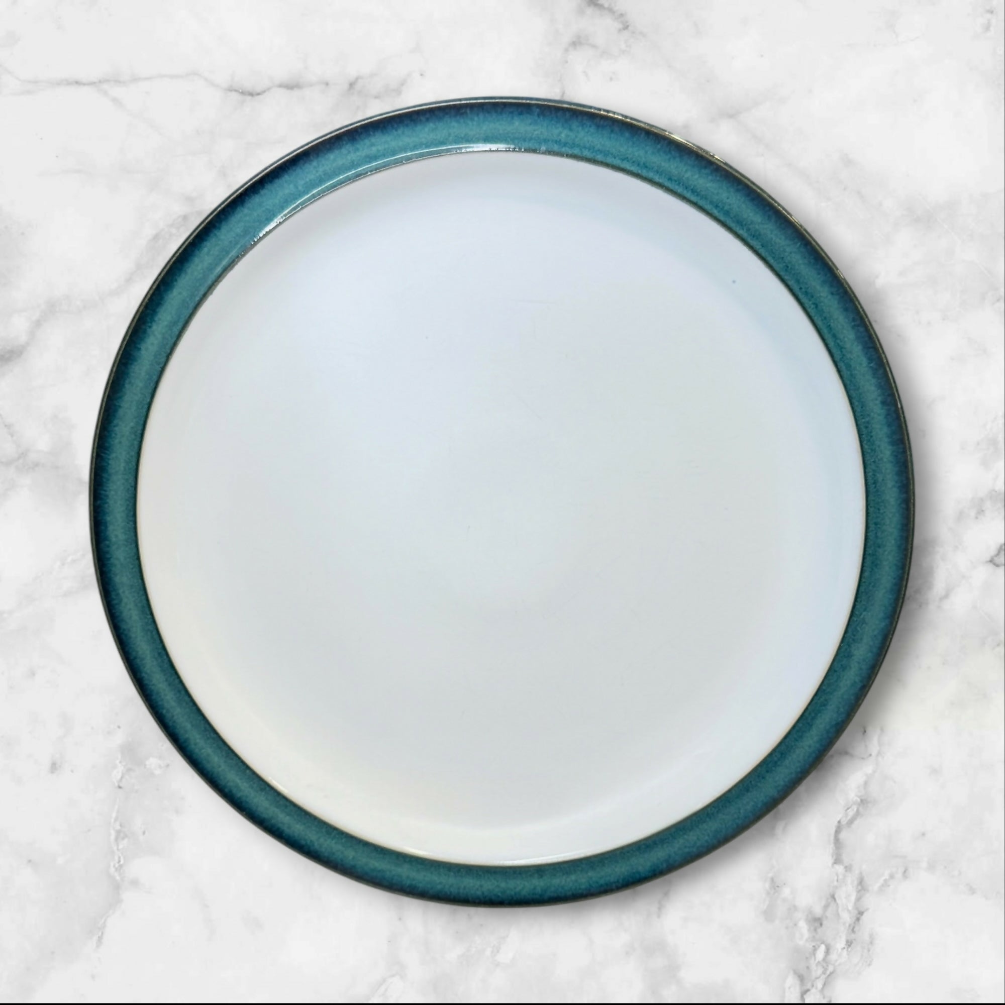 Denby Langley Greenwich Dinner Plates Set of 4 Green Rim 10.25” Stoneware