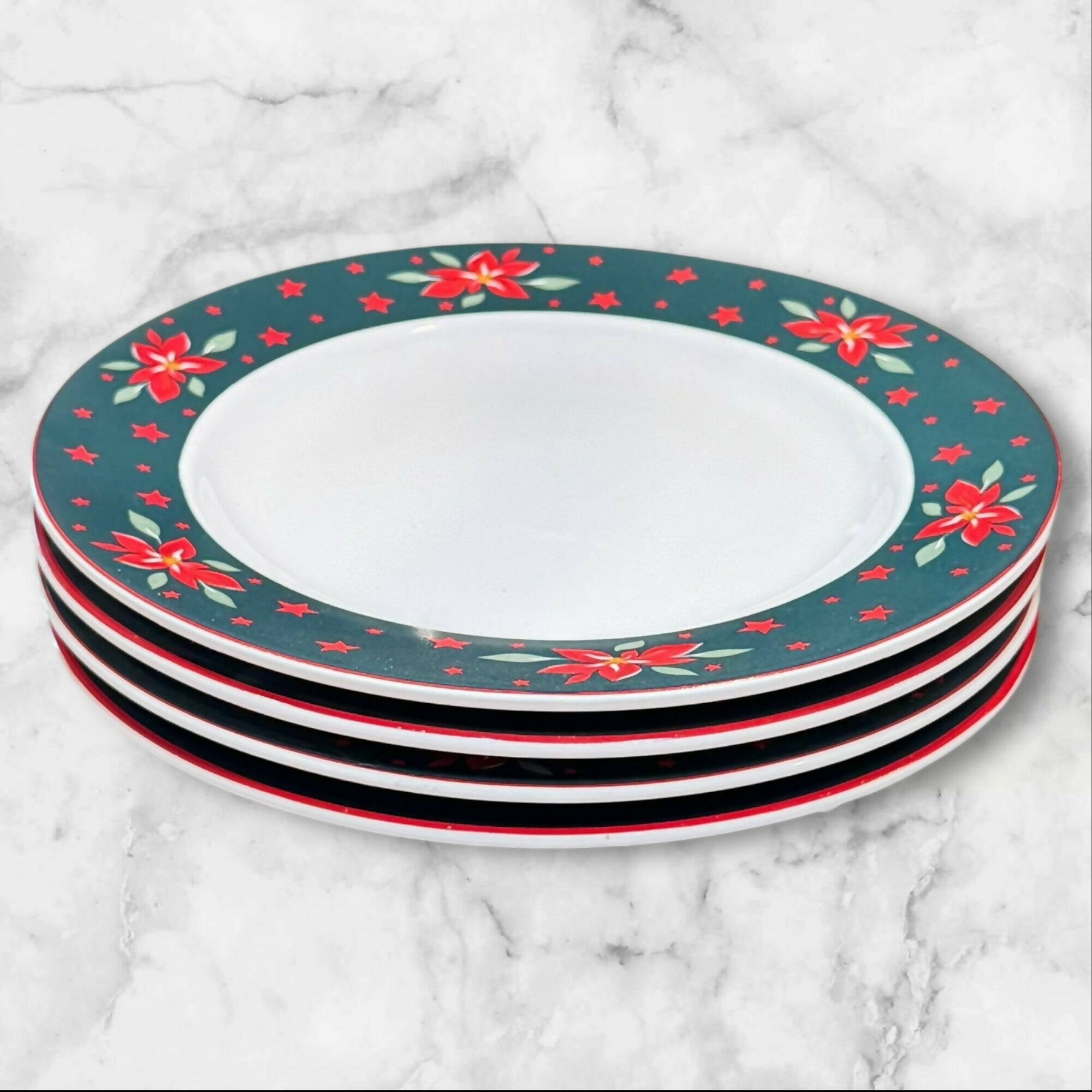 Furio Contemporary Casuals Poinsettia Dinner Plates | Set of 4 | Great Condition