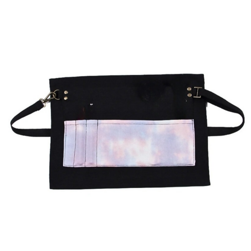 Anypron Black Tie-Dye Waist Apron with Pockets for Chef Waiter Waitress