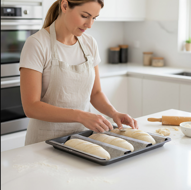 ANYGLEAM Baking Tray 3 Loaf Non Stick Perforated Oven Pastry Pan Molder With Hole