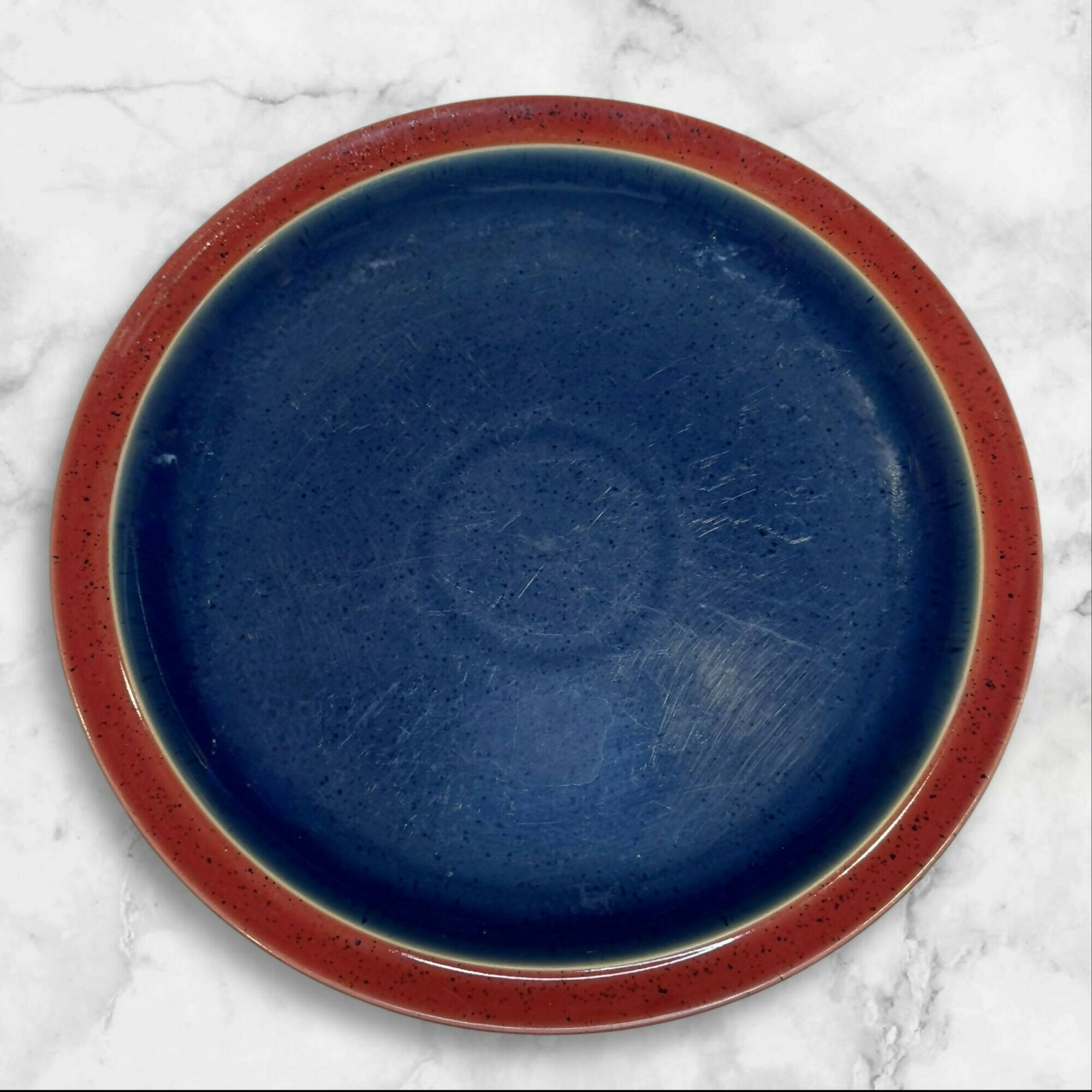 Denby Harlequin Blue Red Dinner Plates | Set of 3 | Good Condition