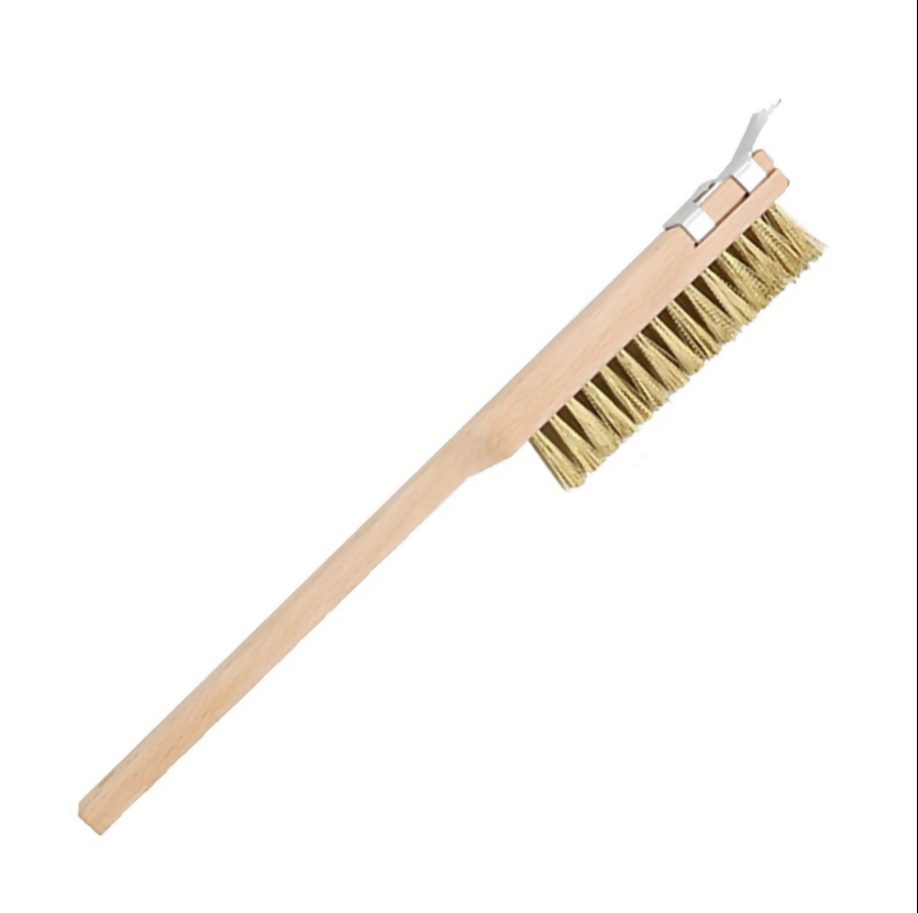 Anygleam Wooden 40cm Pizza Oven Copper Brush with Metal Scraper Tool Cleaning Accessories