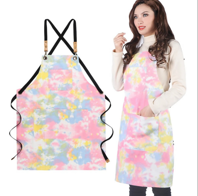 Anypron Green Tie-Dye Cotton Apron Unisex for Cafe Restaurant Waiter
