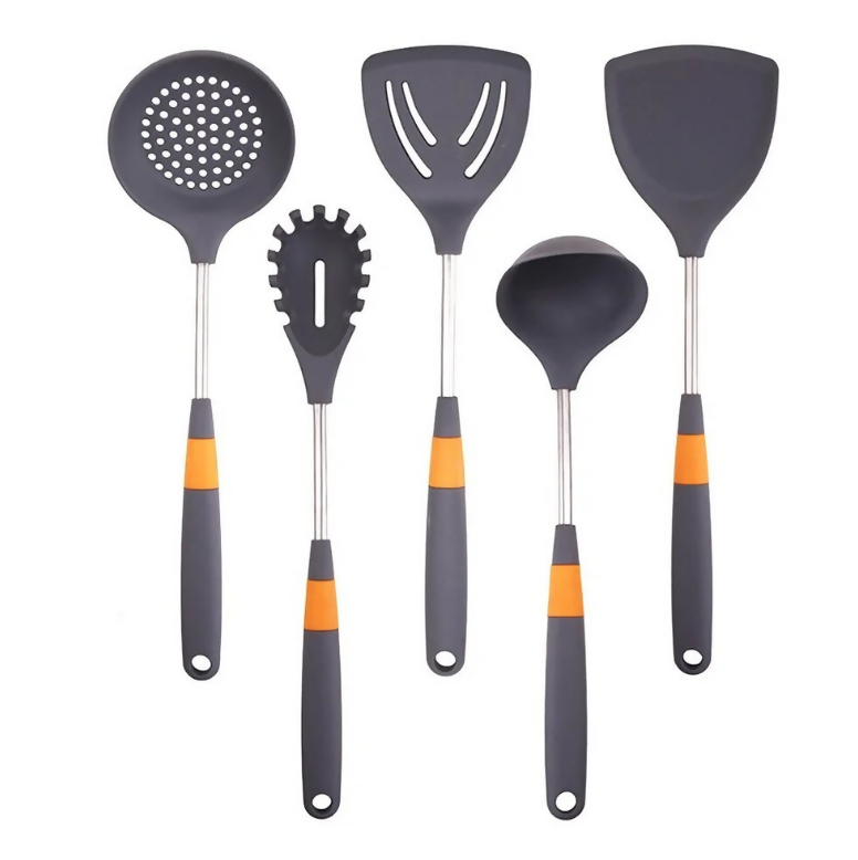 Anygleam Cooking Utensil 5 Set Grey Heat Resistant Tools Spatula Kit Kitchen Accessories Kitchenware for Nonstick Cookware
