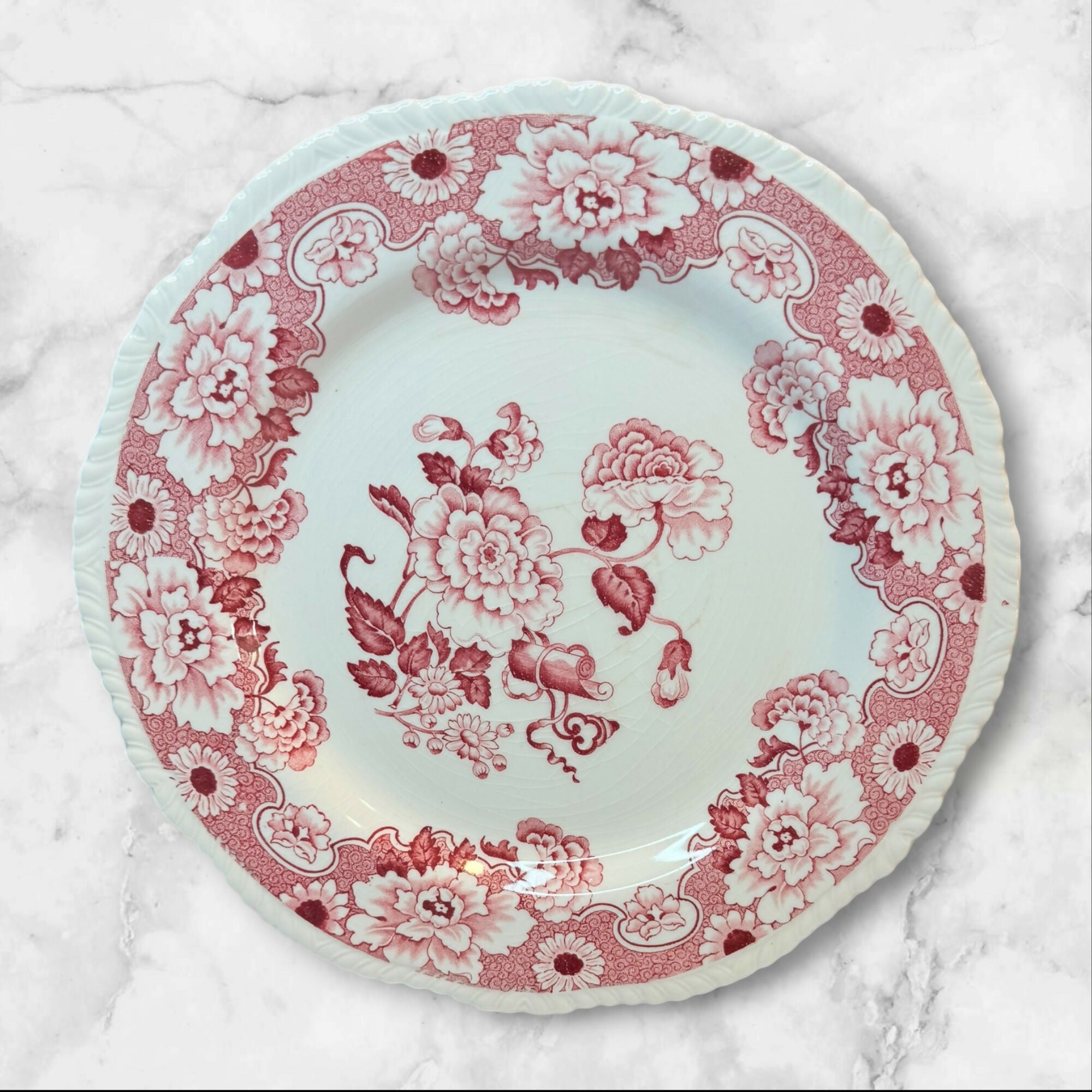 Wood & Sons Cambridge Pink Transferware Dinnerware Set of 7 | Good Condition
