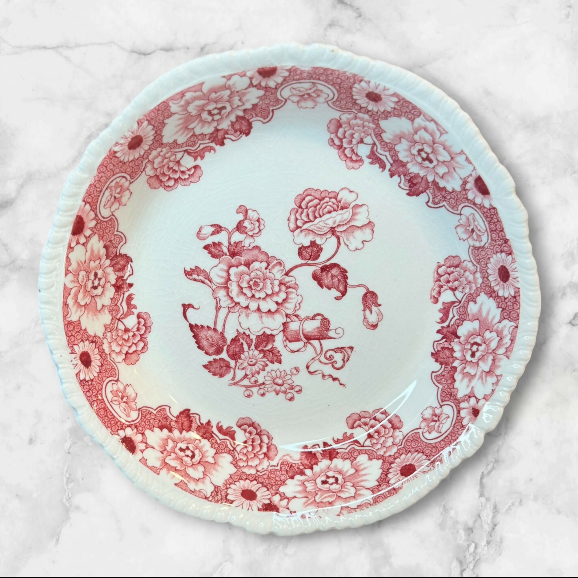 Wood & Sons Cambridge Pink Transferware Dinnerware Set of 7 | Good Condition