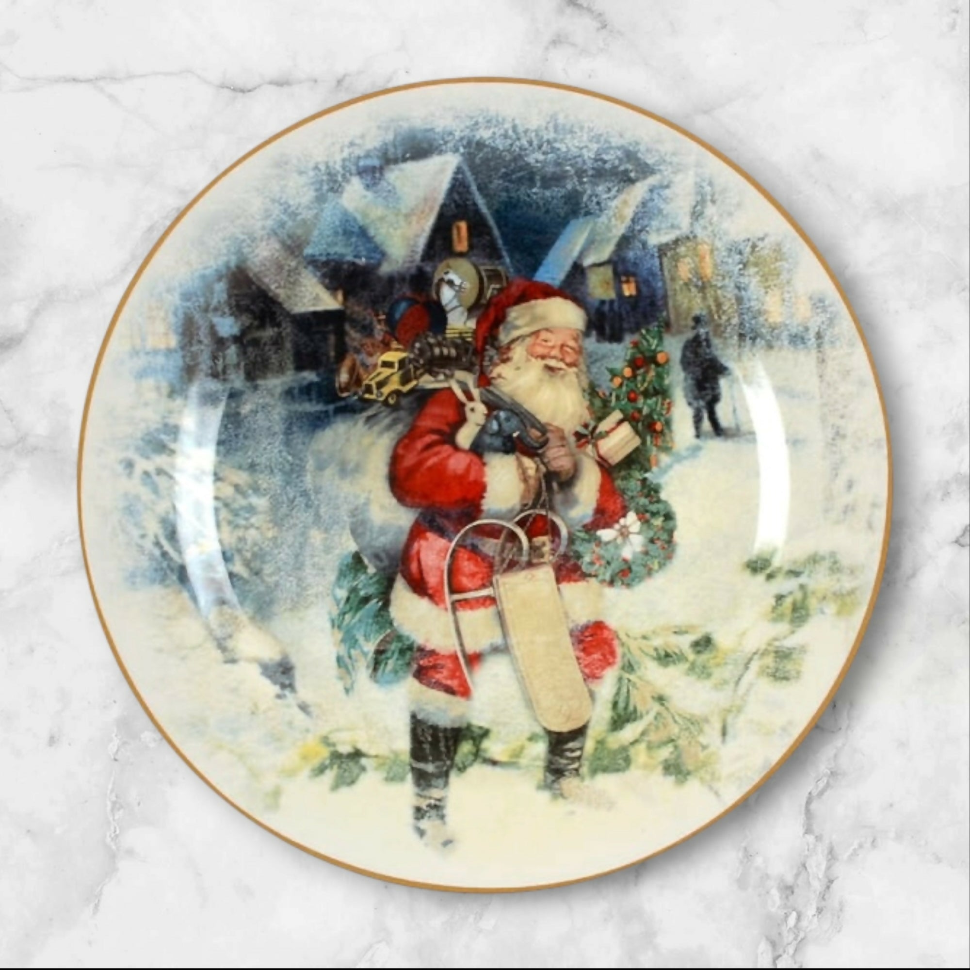 Pottery Barn Nostalgic Santa Christmas Salad Plates | Set of 4 | Excellent