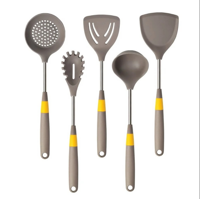 Anygleam Cooking Utensil 5 Set Khaki Heat Resistant Tools Spatula Kit Kitchen Accessories Kitchenware for Nonstick Cookware
