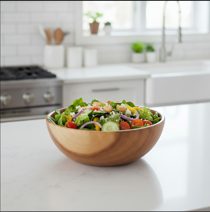 Anygleam Natural Wood Small Acacia Wood Salad Soup Bowl Food Kitchen Tableware