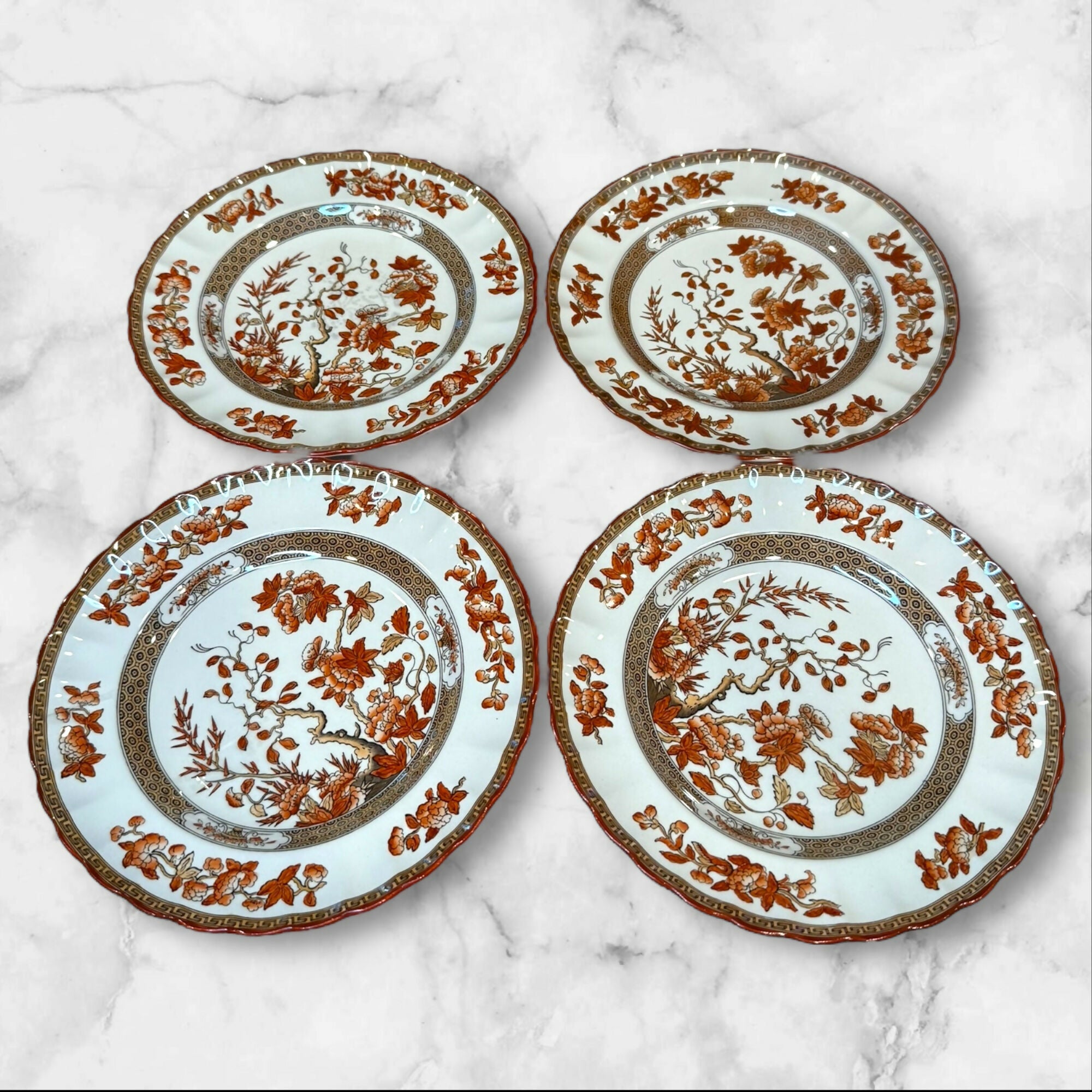 Spode Indian Tree Orange Rust Salad Plates | Set of 4 | Great Condition