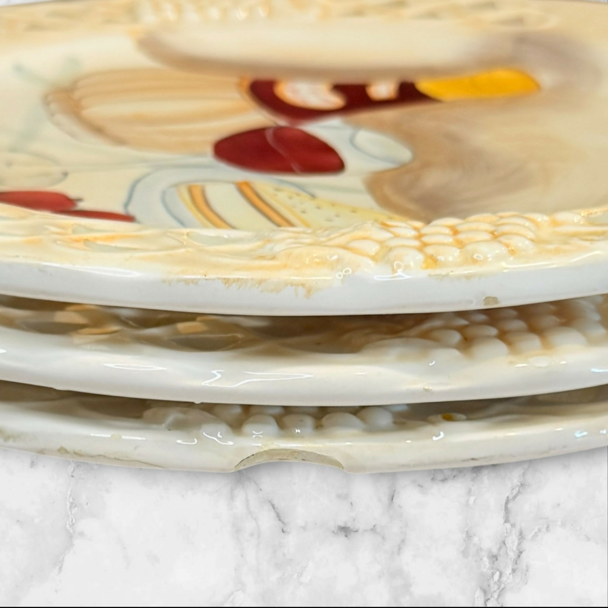 Wine & Cheese Ceramic Dinner Plates | Set of 3 | Gently Used