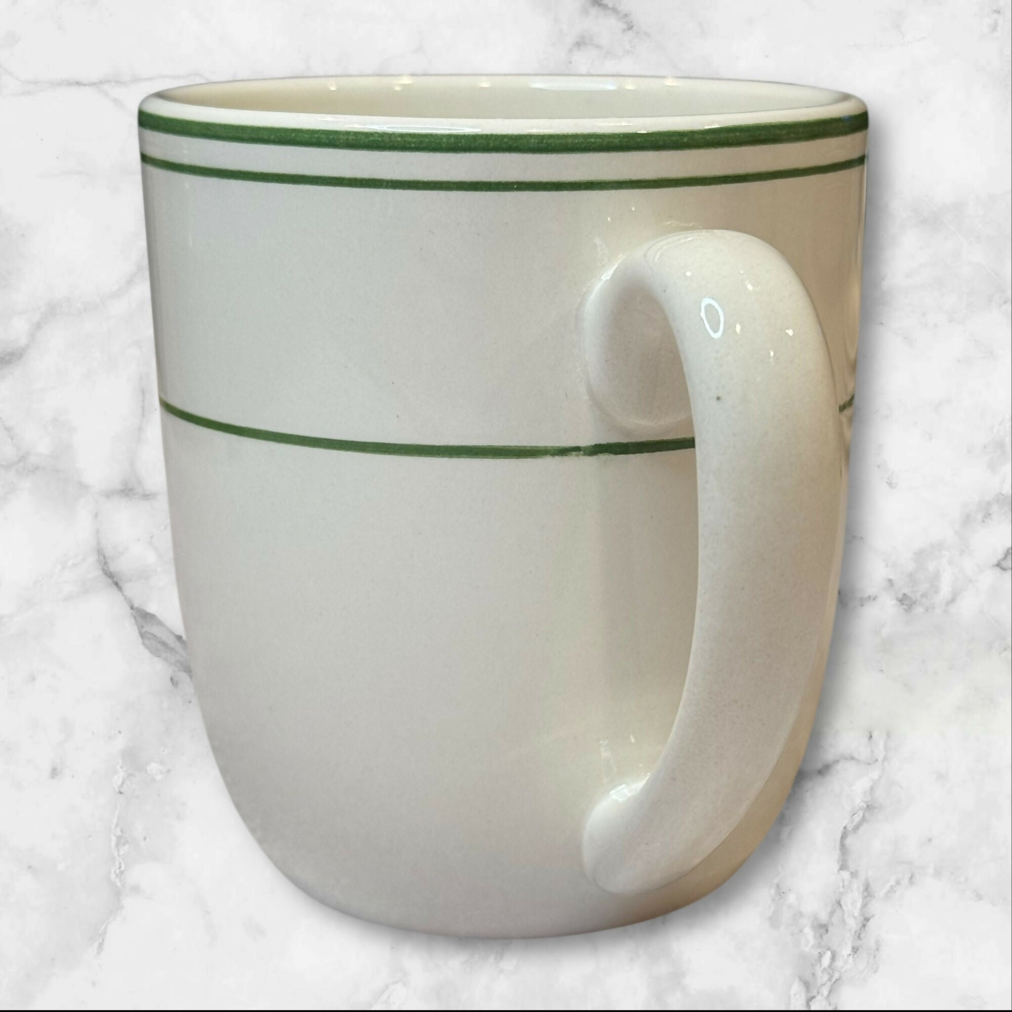 Pottery Barn Bistro Green Rim Stoneware Mugs | Set of 4 | Excellent Condition