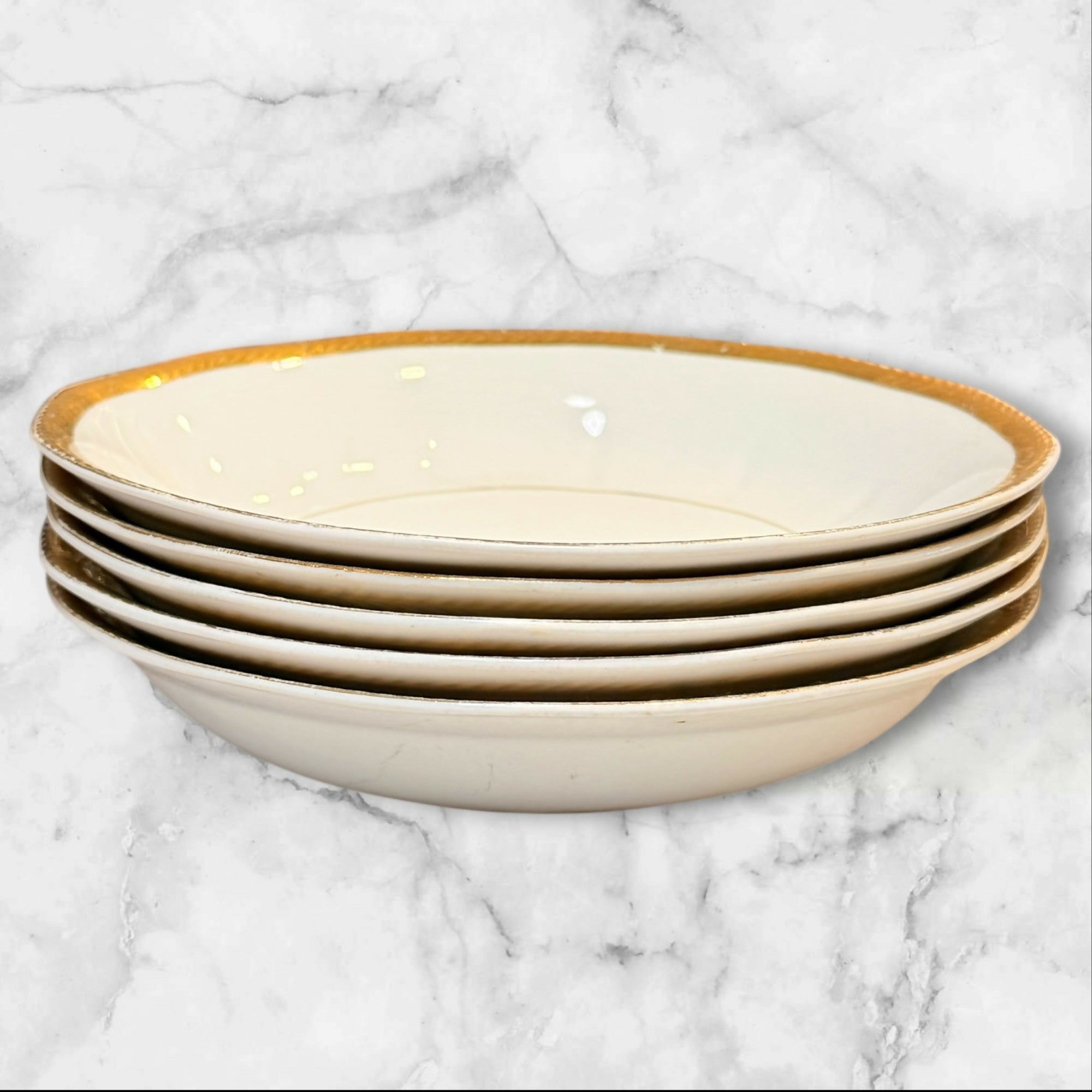 La Roi 18K Gold Rim Soup Bowls | Set of 5 | Vintage | Good Condition