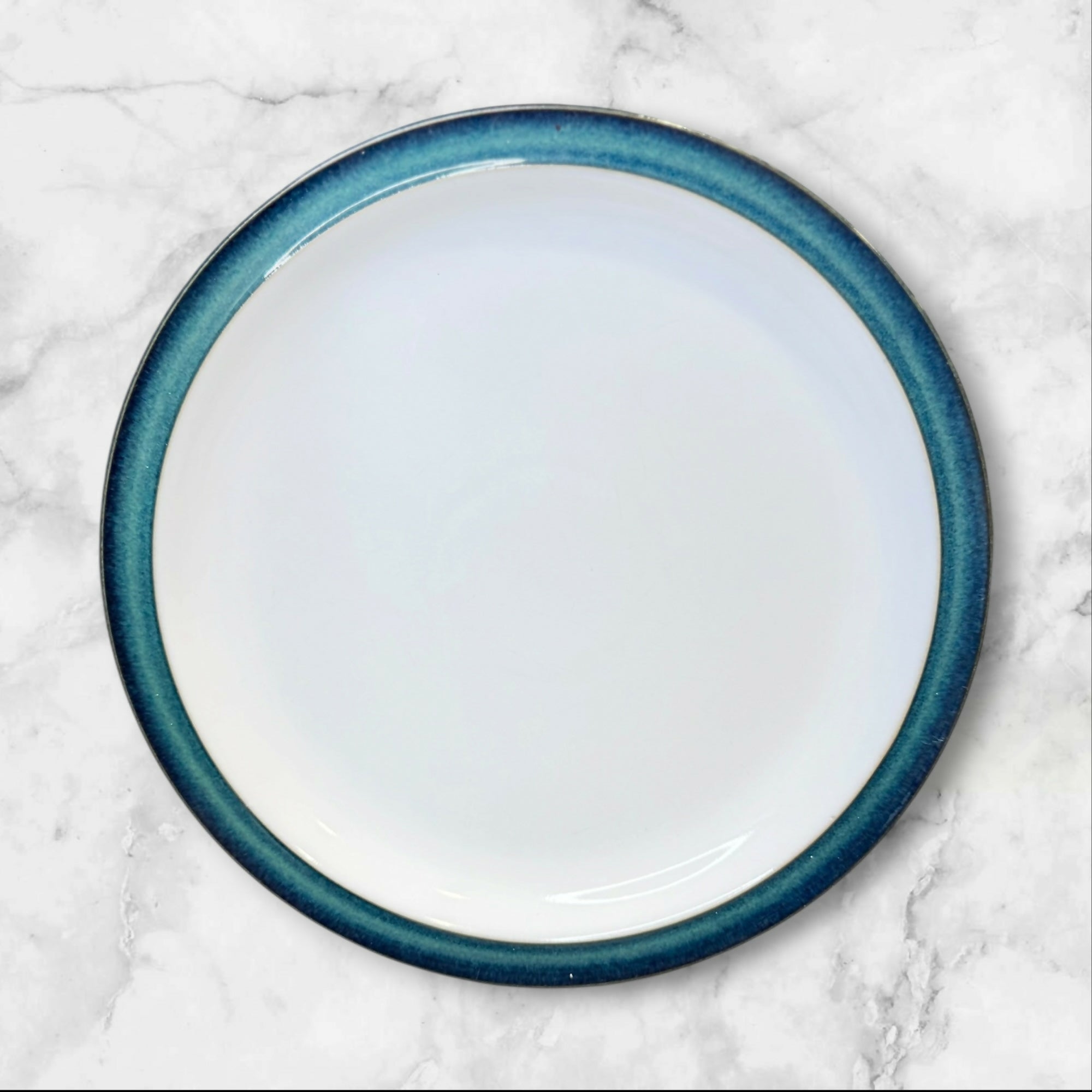 Denby Langley Greenwich Dinner Plates Set of 4 Green Rim 10.25” Stoneware