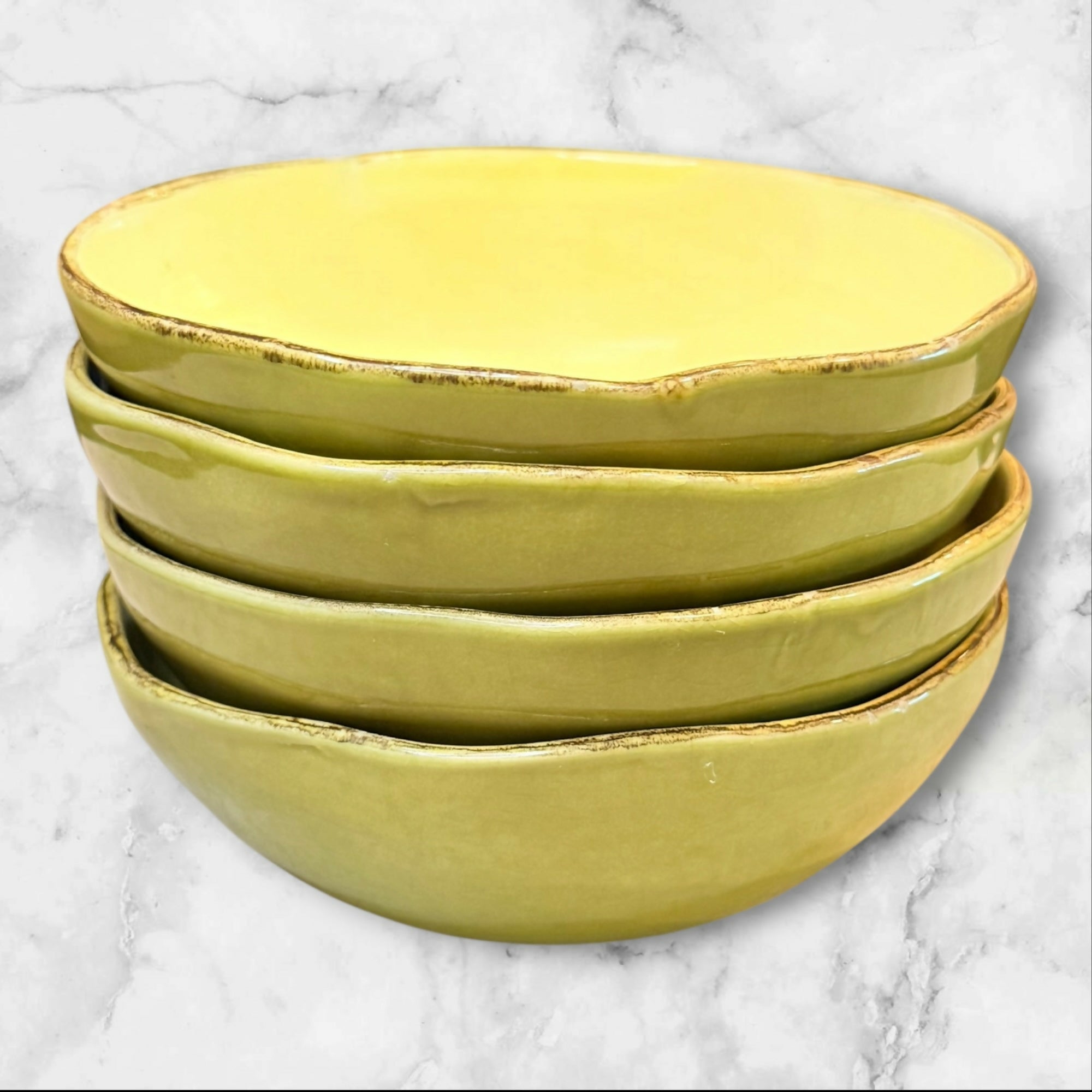 Il Hodo Ceramiche Rustic Lime Green Artisan Bowls Set of 4 Italy Gently Used