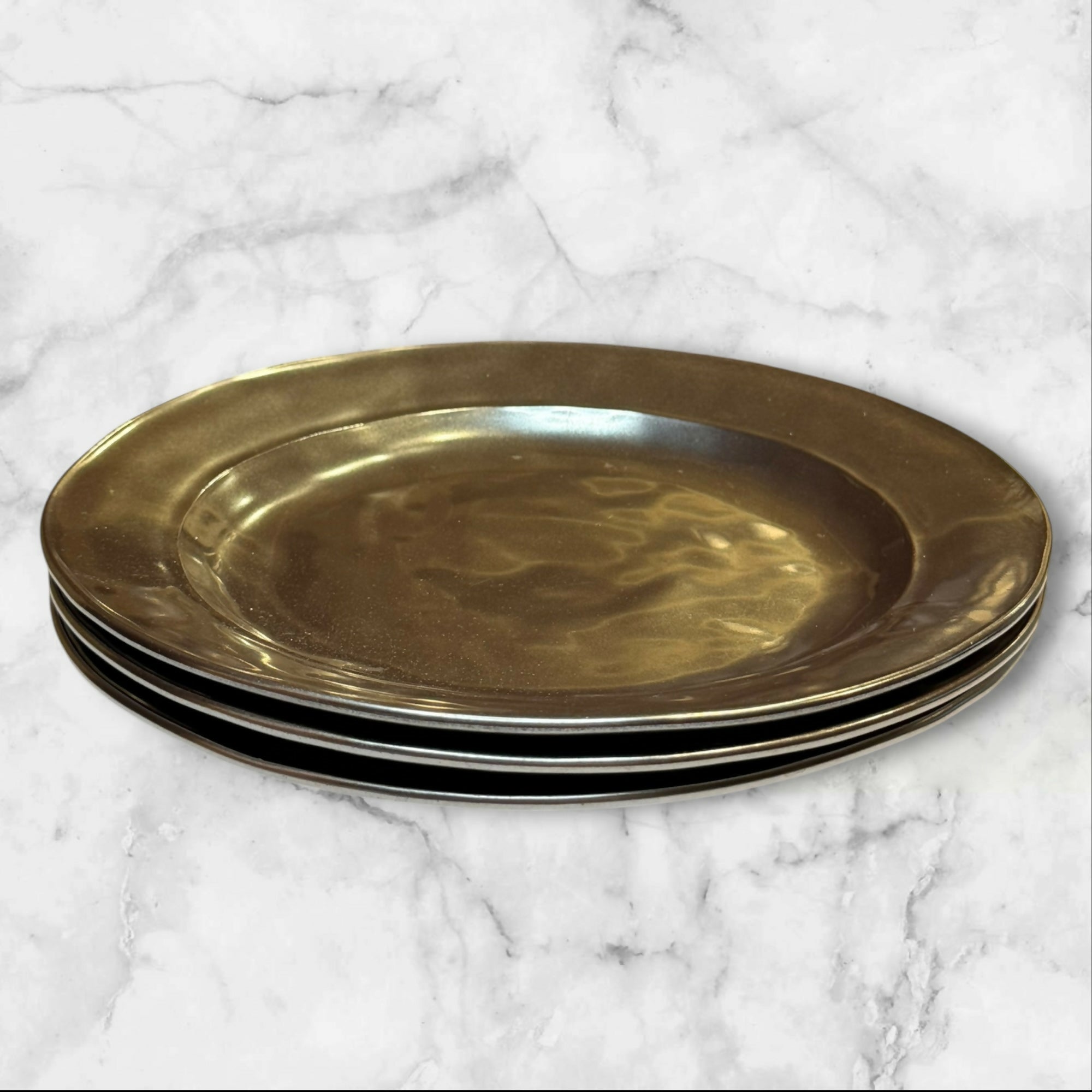 Juliska Pewter Stoneware Dinner Plates Set of 3 11” Gray Rustic Stoneware