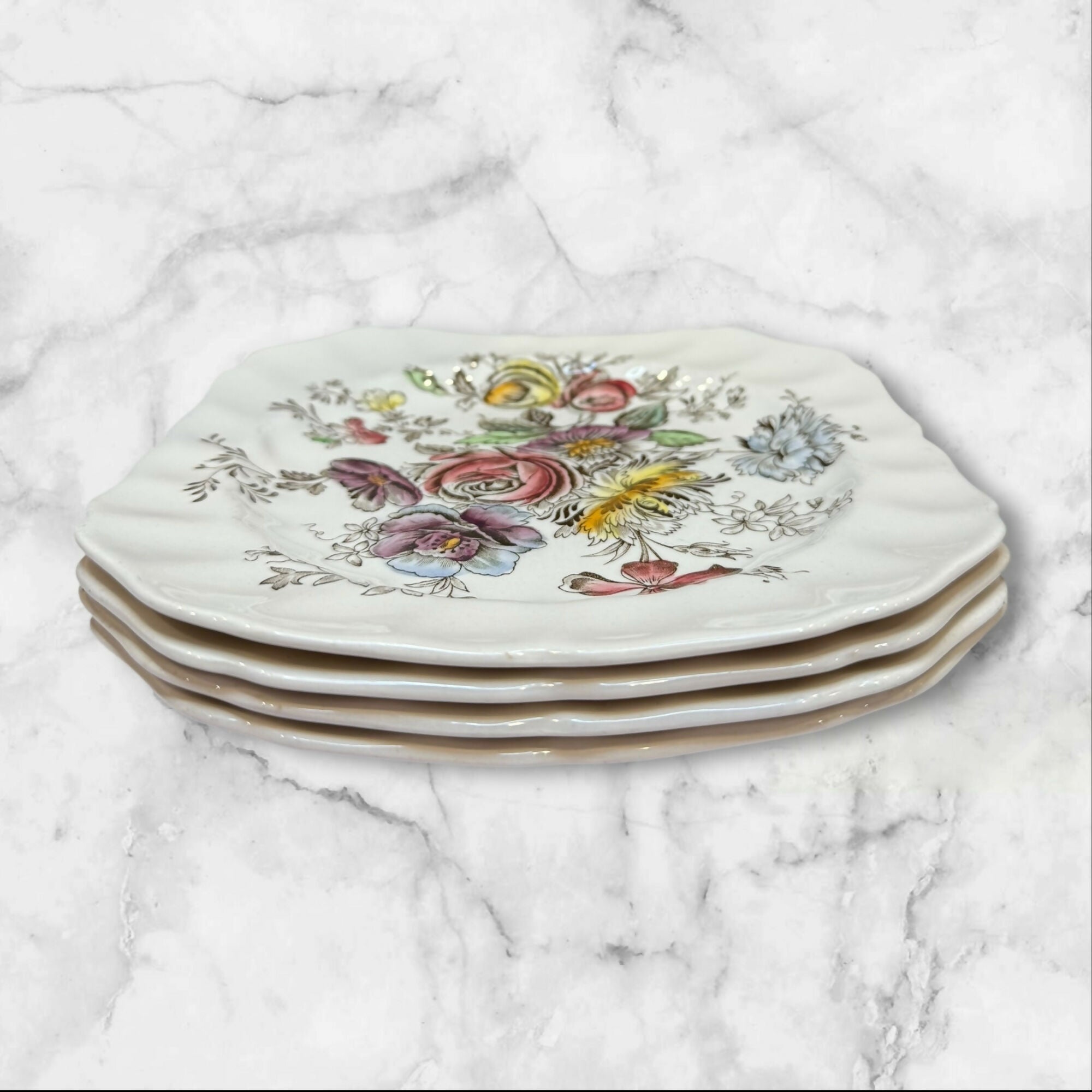 Johnson Brothers Sheraton Floral Center Salad Plates | Set of 4 | Good Condition