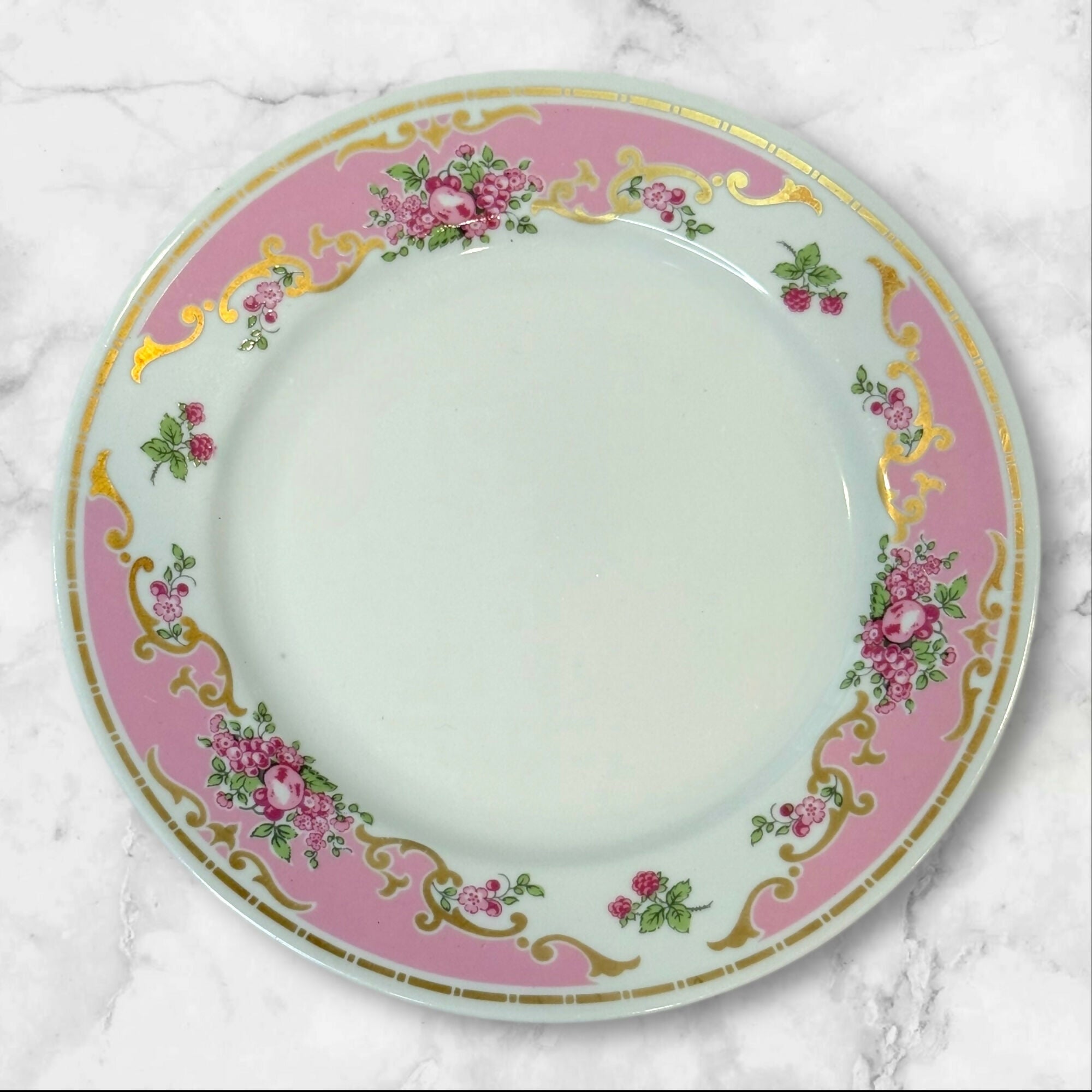 Vintage Ilmenau GDR Pink Floral Gold Porcelain Salad Plates | Set of 4 | Vintage