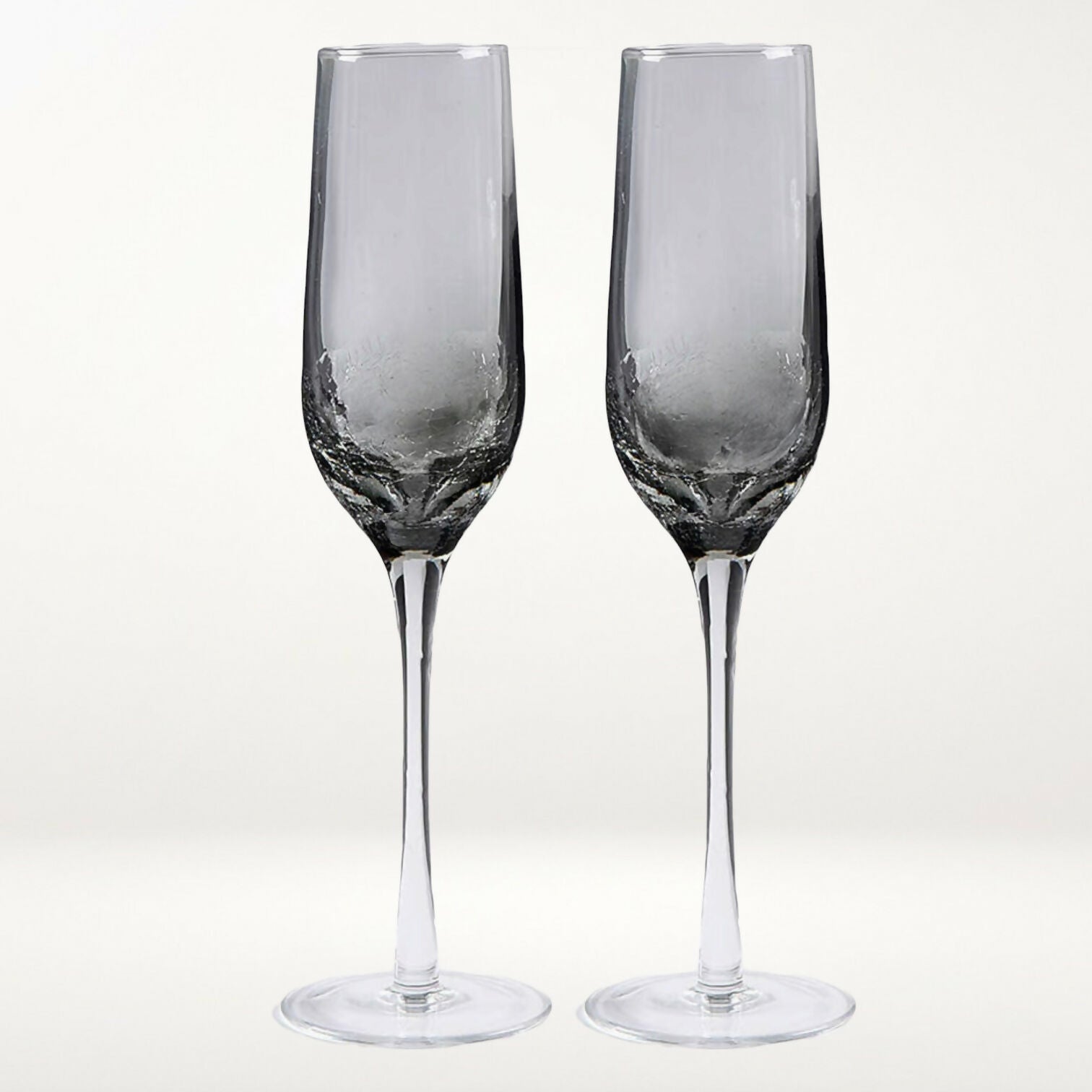Pier 1 Smoke Crackle Champagne Flutes | Set of 4 | Excellent Condition