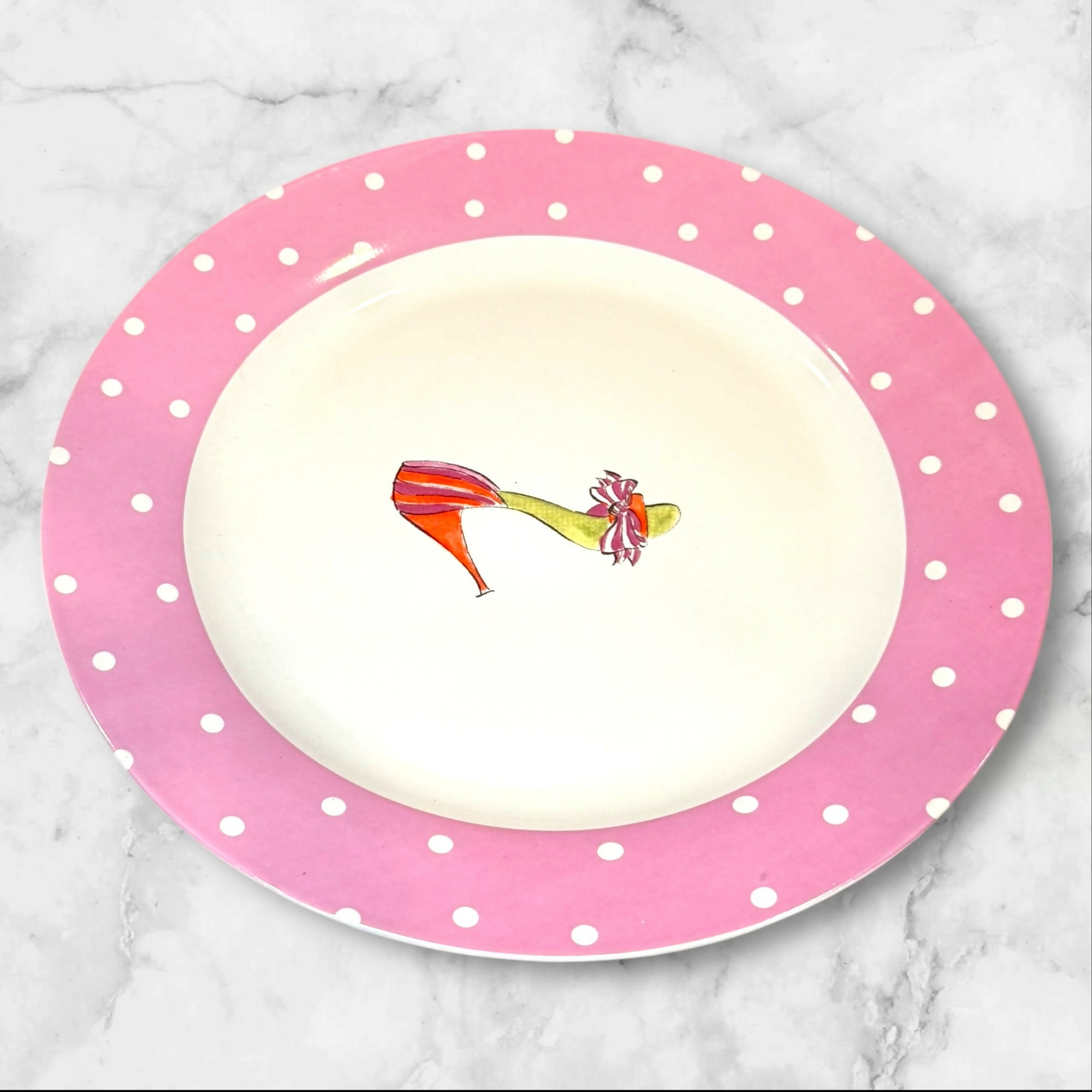 Rosanna Designer Shoe Dinner Plates Polka Dot Set of 4 | 10.5” | Great Cond.
