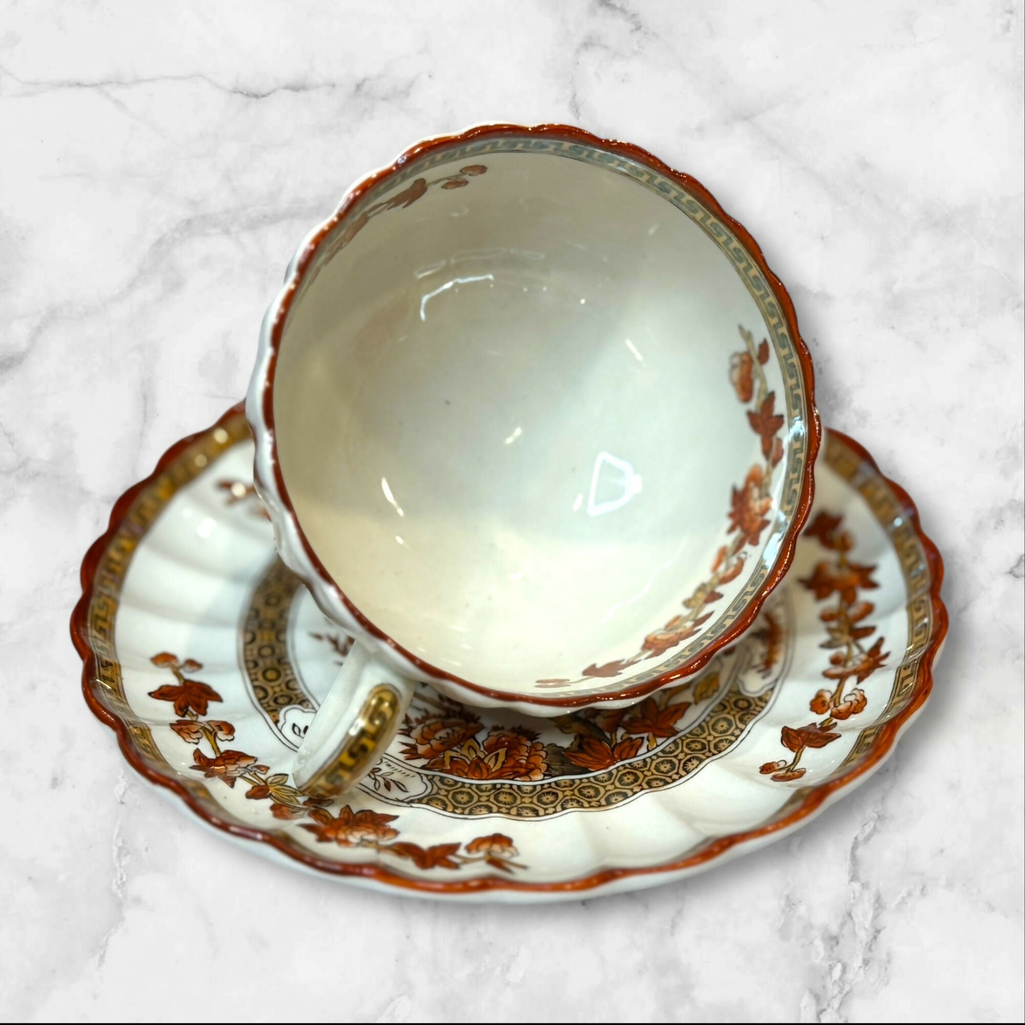Spode Copeland India Tree Orange Rust Cup & Saucer | Excellent Condition