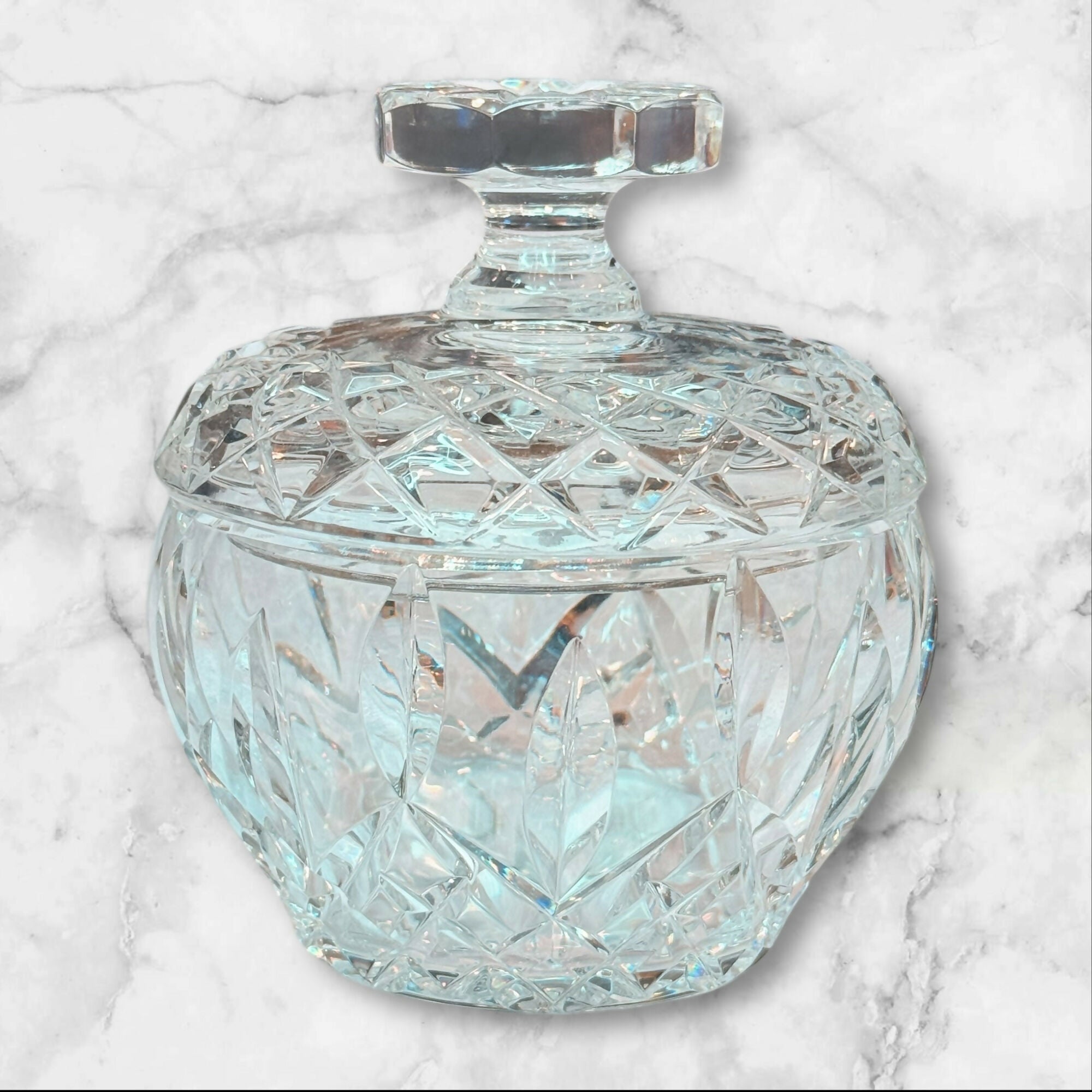 Cut Crystal Lidded Candy Dish | Elegant Hand-Cut Design | Excellent Condition