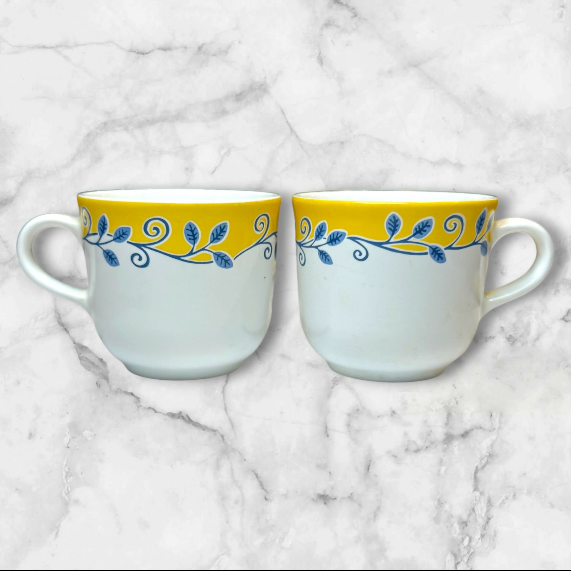 Corelle Casa Flora Coffee Cups Yellow Blue Floral | Set of 2 | Excellent Condition