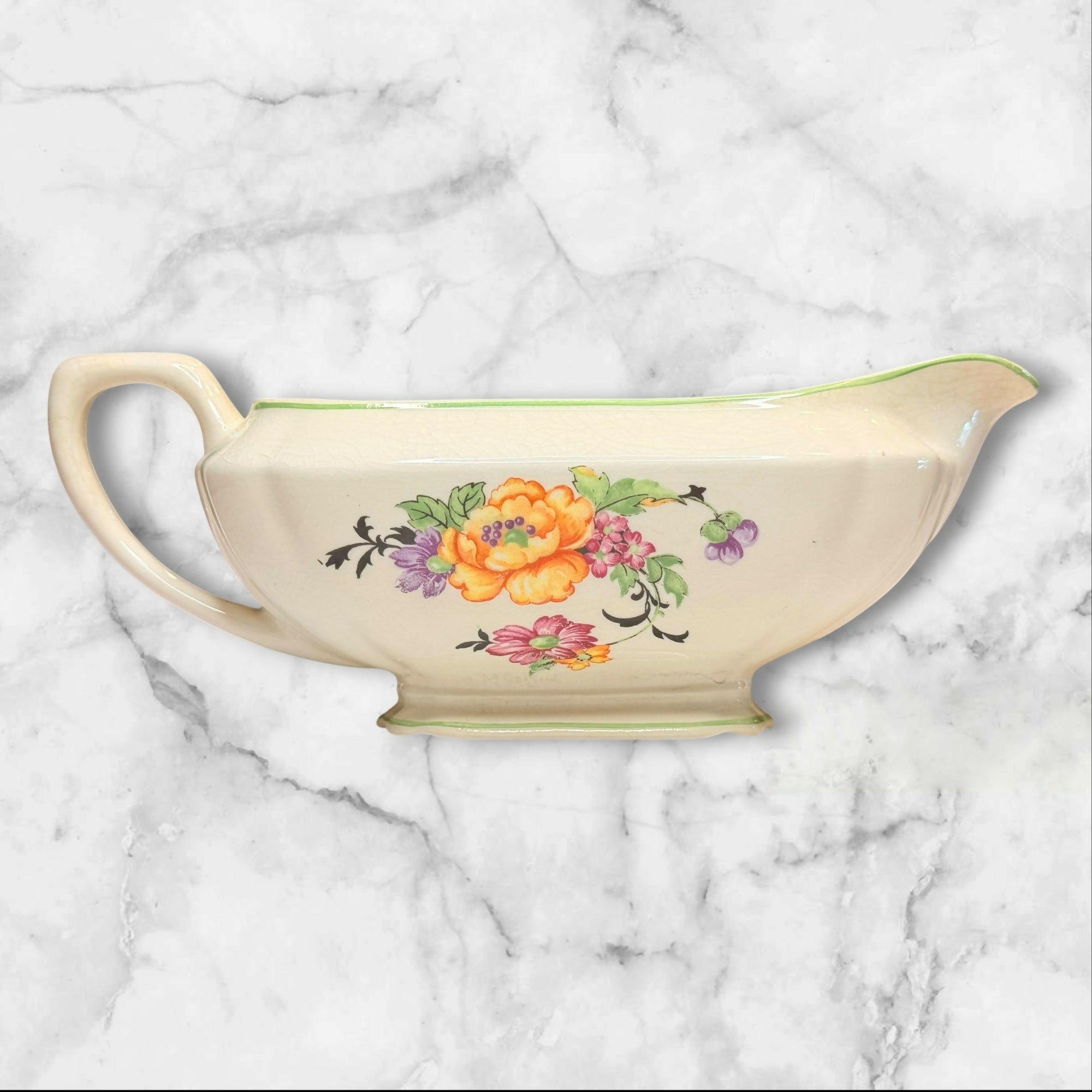 Crooksville China Floral Gravy Boat Vintage | Pink Trim | Good Condition