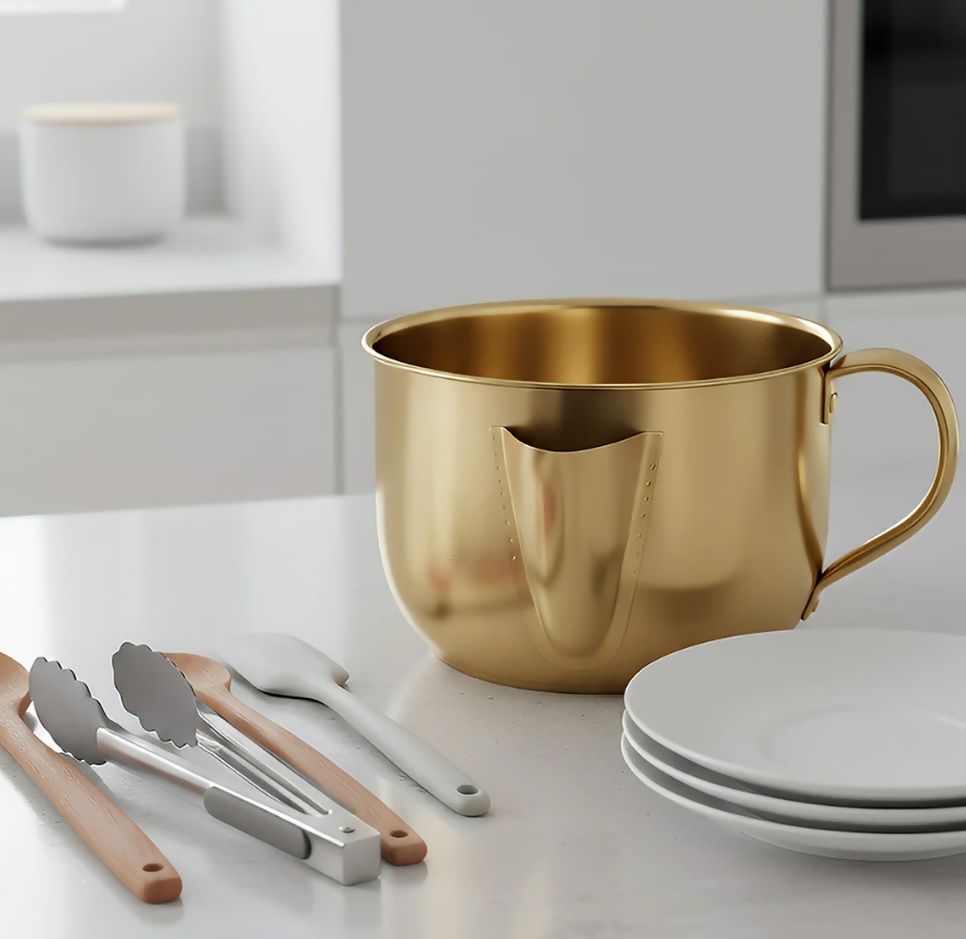 Anygleam Gold Stainless Steel Separator Pot 1000ML – Golden Oil Filter Bowl for Soup, Gravy, Water & Fat Removal Kitchen Tool