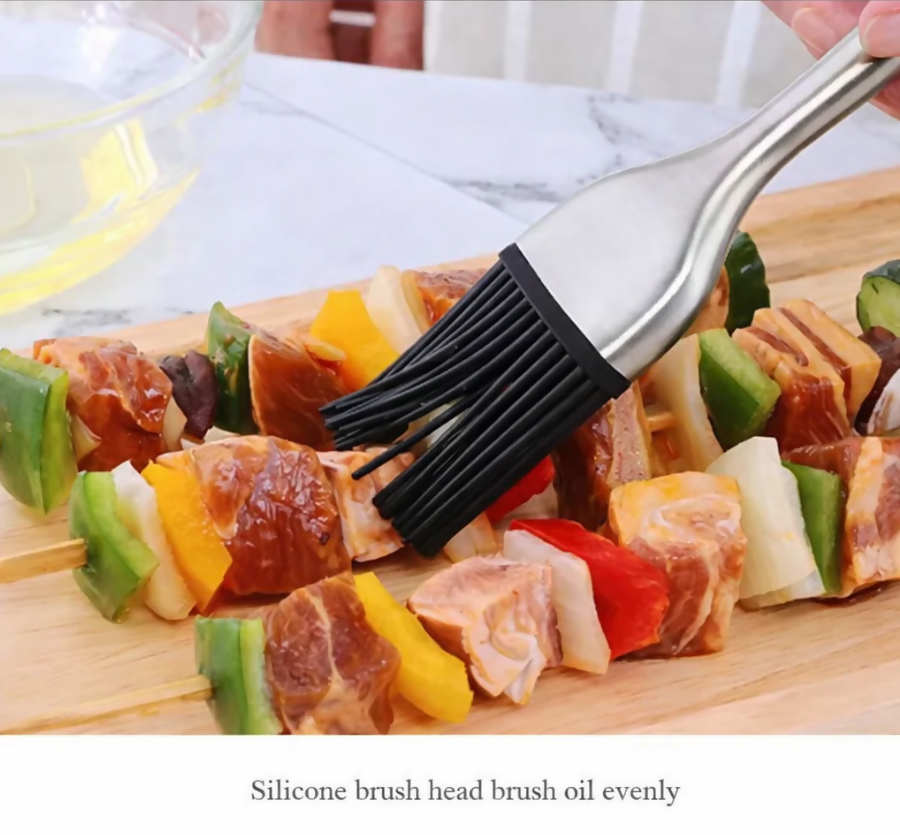 Anygleam BBQ & Baking Brush – Silver Bristles, Stainless Steel Handle