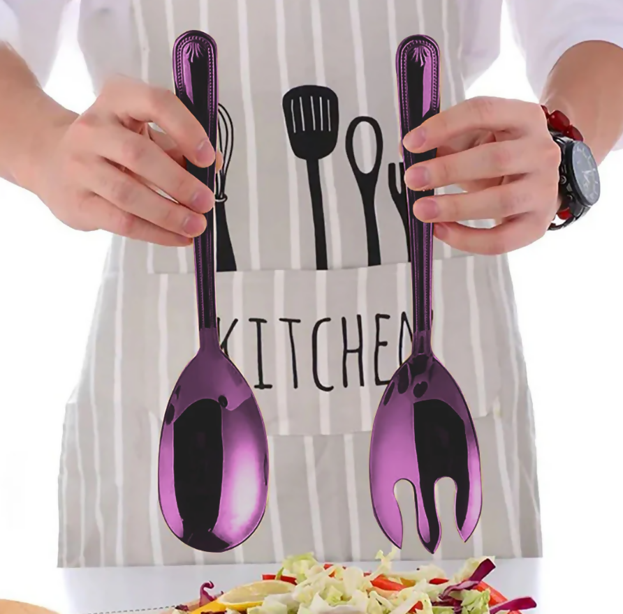 Anygleam Purple Giant Spoon & Fork Set – 2-Piece Stainless Steel
