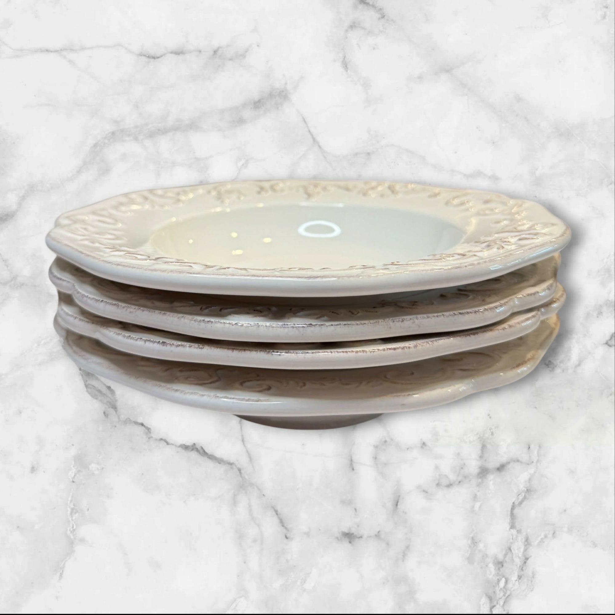Sur La Table Baroque Embossed Pasta Bowls | Set of 4 | Gently Used