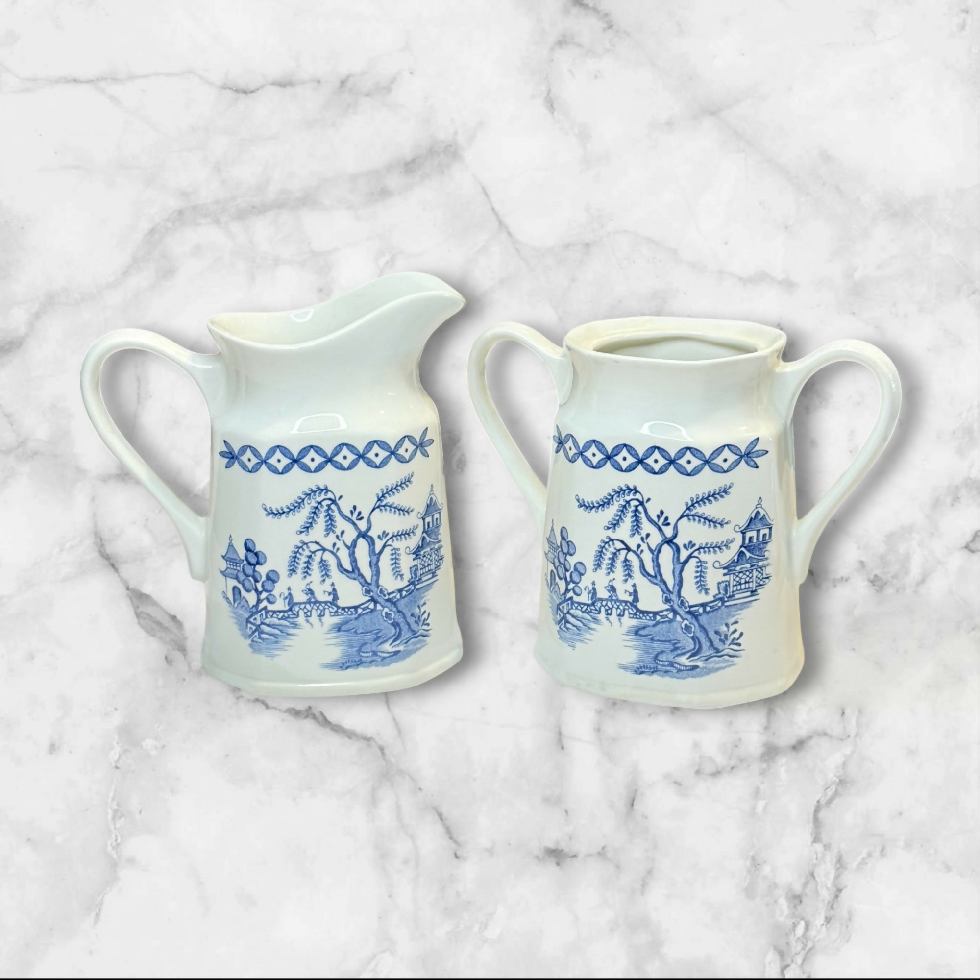 Royal Staffordshire Willow Blue Ironstone Creamer & Sugar Bowl | Great Condition