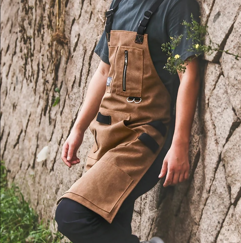 Anypron Gardening Apron Brown Canvas for Work, Gardening, and Barbecue