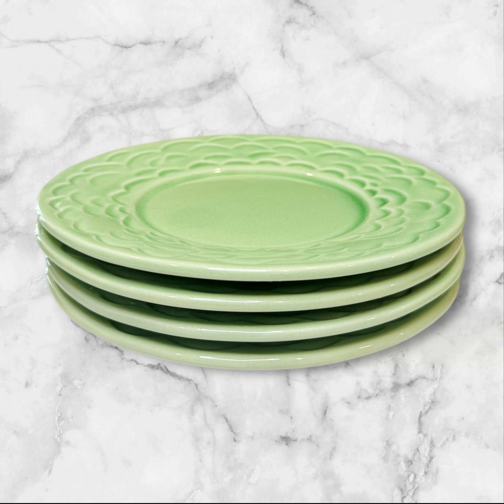 Kiln 4 Green Glazed Stoneware Salad Plates | Set of 4 | Good Condition
