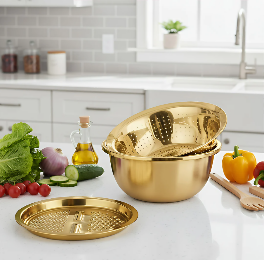 Anygleam Gold Stainless Steel Food Slicer – Multi-Function Kitchen Tool for Effortless Fruit & Vegetable Prep